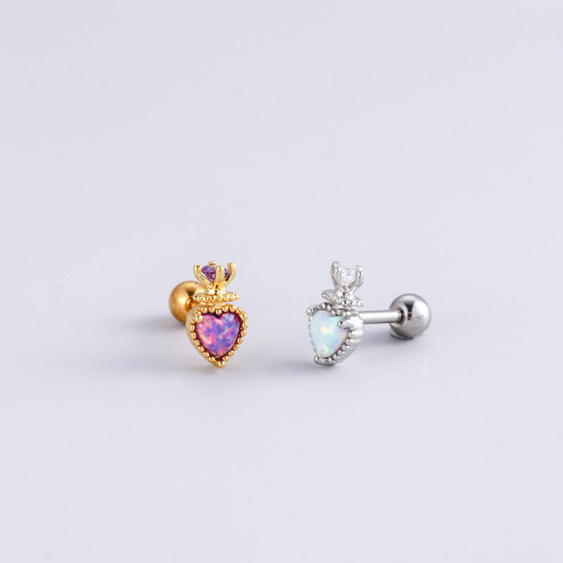 16G Surgical Steel Cartilage Earrings - Crown & Heart Studs with Ball Back for Women | Hypoallergenic Body Jewelry for Pierced Ears | Perfect for Daily Wear, Parties & Gifts