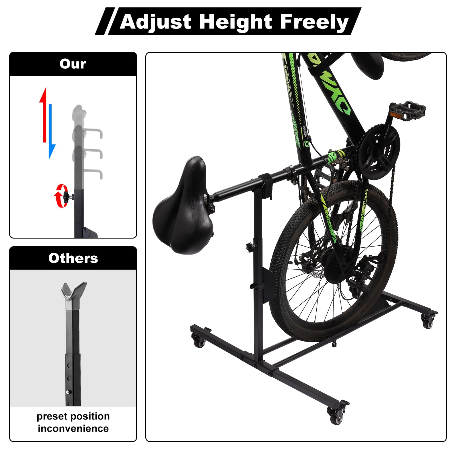 Vertical Bike Stand for Garage & Home Storage - Adjustable Height Upright Bike Rack for MTB, Hybrid & Road Bikes (Fits 29