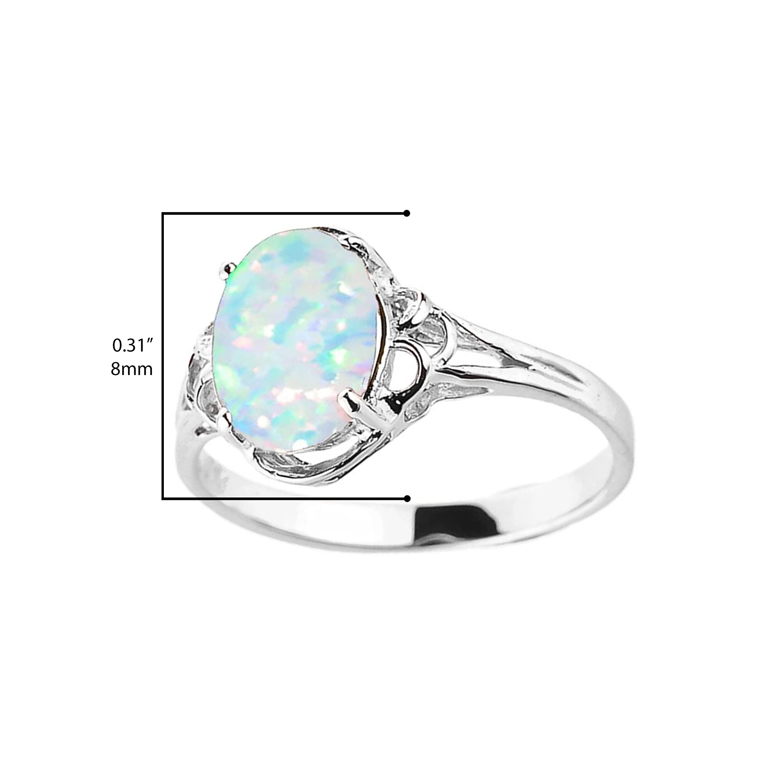 10K White Gold Oval Opal Solitaire Ring – October Birthstone, Lab-Grown Gemstone, Modern & Contemporary Jewelry for Women – Perfect for Birthdays, Anniversaries, and Special Occasions