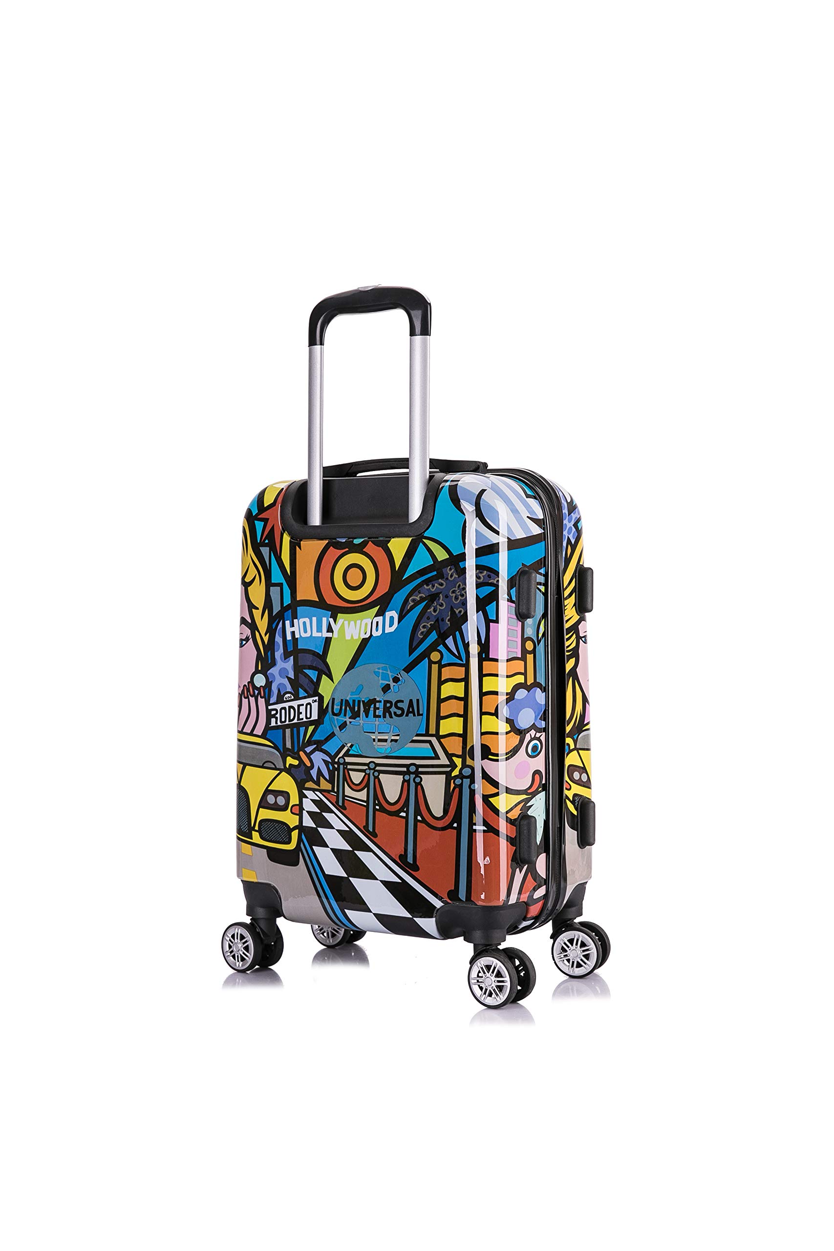InUSA Hollywood Print 20 Inch Carry-On Spinner Luggage - Durable Lightweight Hardside Suitcase with 360° Spinner Wheels & Telescopic Handle - Perfect for Air Travel, Weekend Getaways & Business Trips