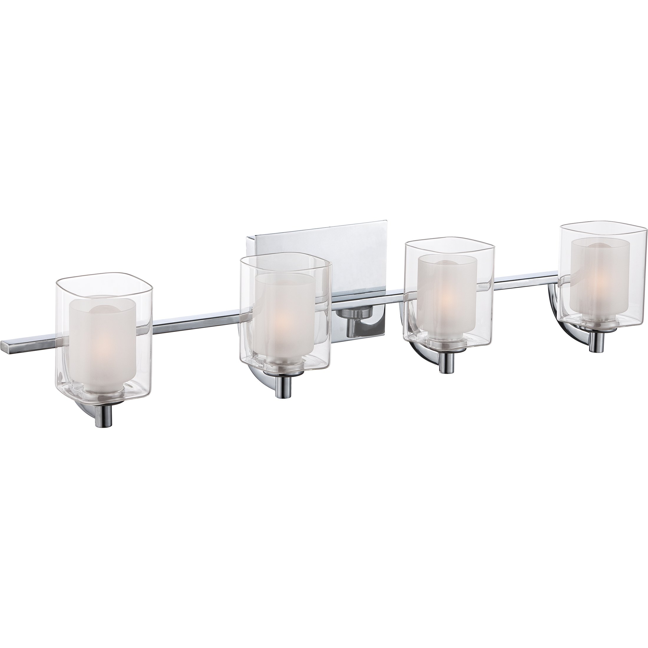 Quoizel Kolt Modern 4-Light Vanity Lights - 29 Inch Polished Chrome Bathroom Lighting Fixture with Sandblasted Inner Glass - 50W LED Bulb - Wall Mount Light for Bathroom Mirror, Kitchen or Hallway - Perfect for Modern Home Décor and Task Lighting