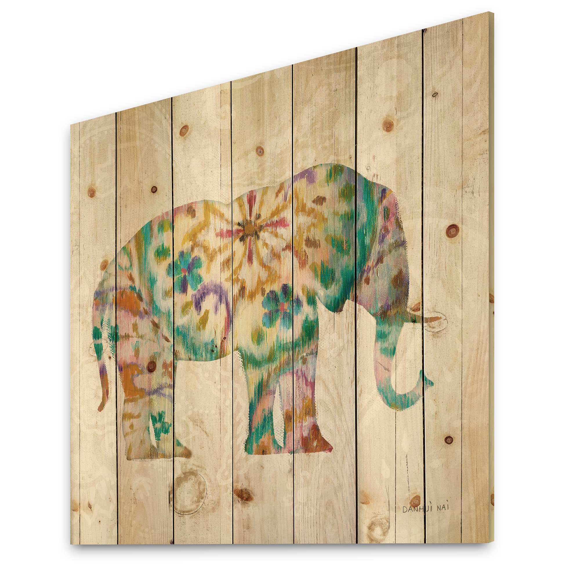 Boho Paisley Elephant Wood Wall Decor - Large Colorful Animal Art for Living Room & Bedroom