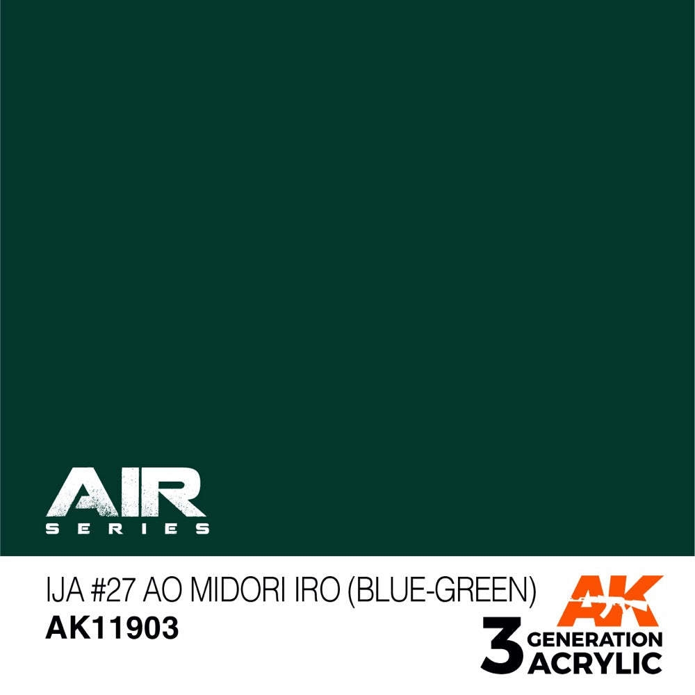 AK Interactive AK11903 Air Series IJA No.27 Ao Midori Blue Green Acrylic Paint - 17ml Bottle for Scale Models, Miniatures & Dioramas - Premium 3rd Generation Formula for Airbrushing & Hand Painting
