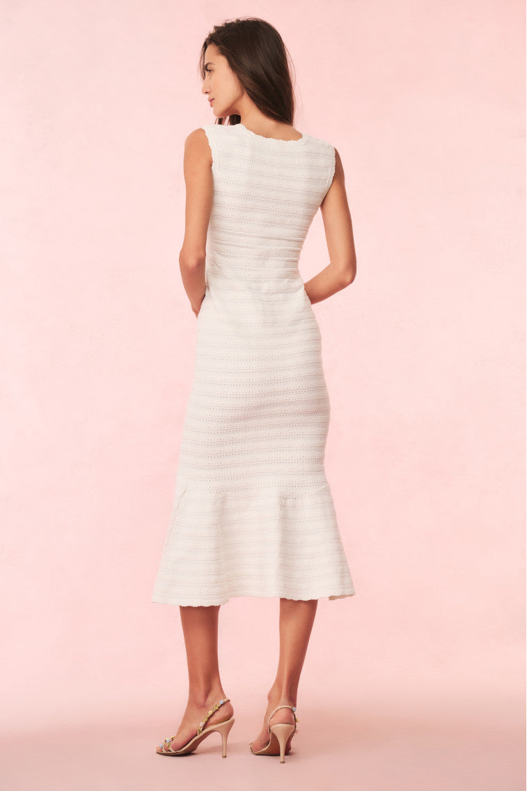 Leigh Pointelle Knit Midi Dress for Women - Lace Knit Summer Dress with Floral Pattern - Perfect for Beach Vacations, Date Nights & Brunch Outings