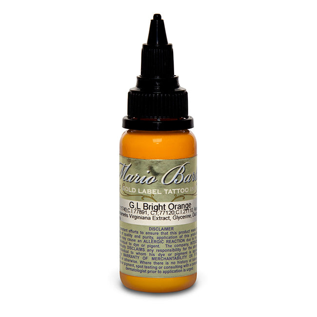 Bright Orange Mario Barth Gold Label Intenze Tattoo Ink - 1oz Bottle for Professional Tattoo Artists & Body Art Enthusiasts - Perfect for Sleeves, Portraits & Color Blending