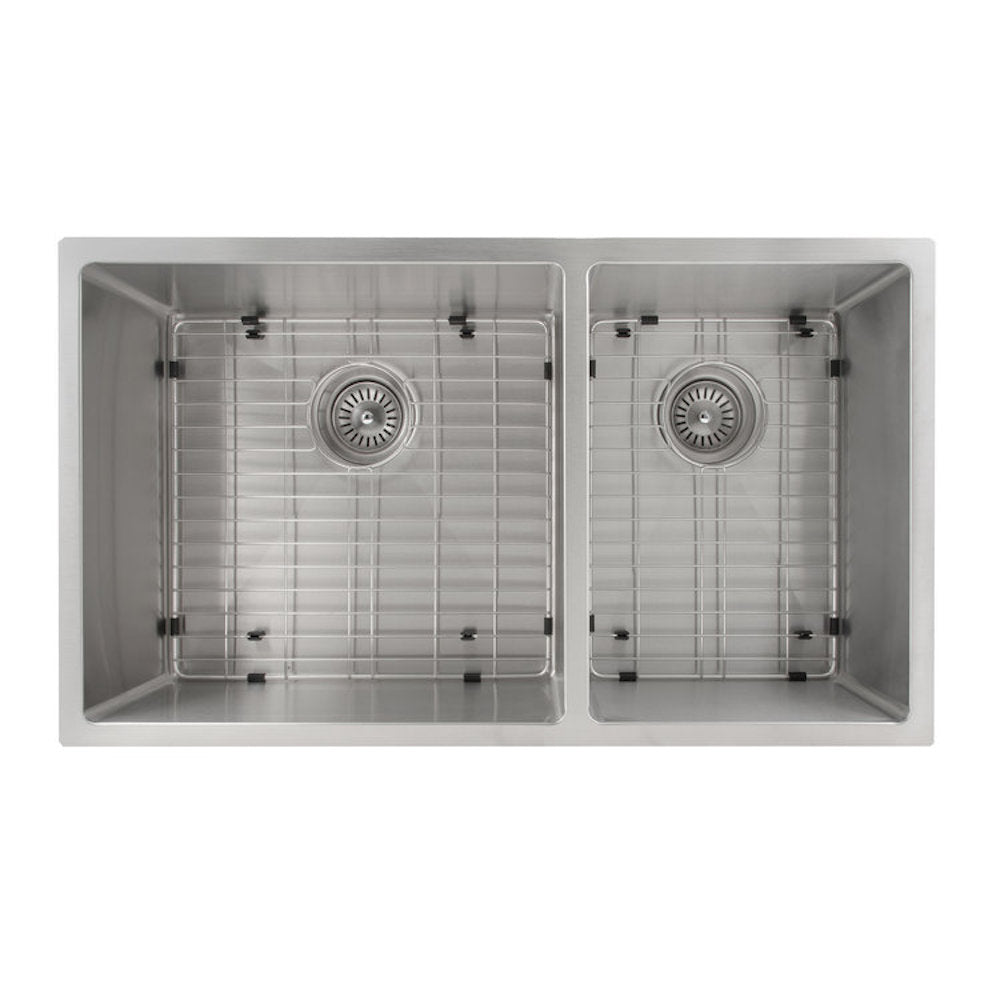 ZLINE Chamonix 33-inch Undermount Double Bowl Stainless Steel Kitchen Sink with Bottom Grid (SR60D 33) - Perfect for Modern Kitchens, Dishwashing & Food Prep