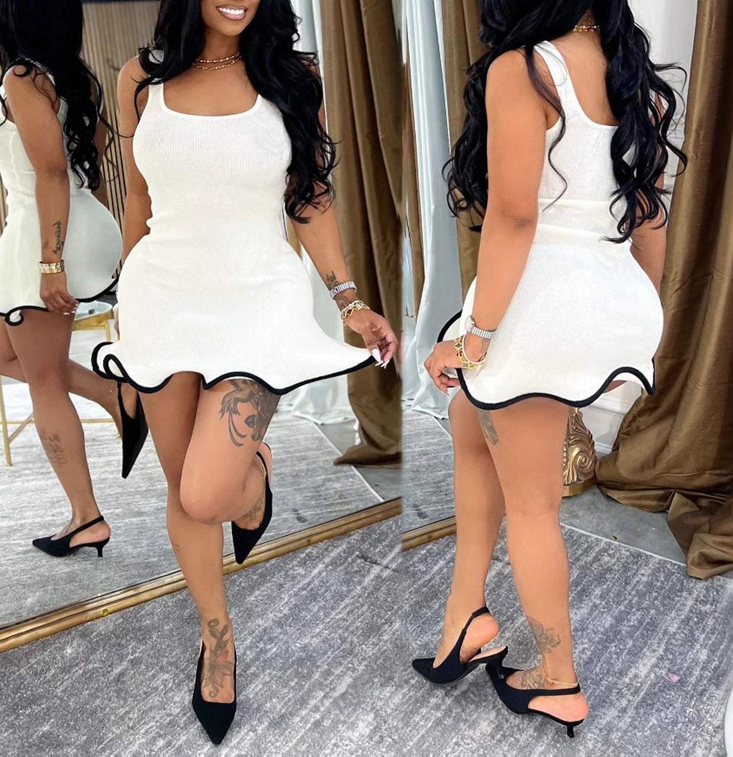 Rolled Hem Vest Dress for Women - Elegant Sleeveless Summer Dress for Casual Wear, Beach Outings, and Office Attire