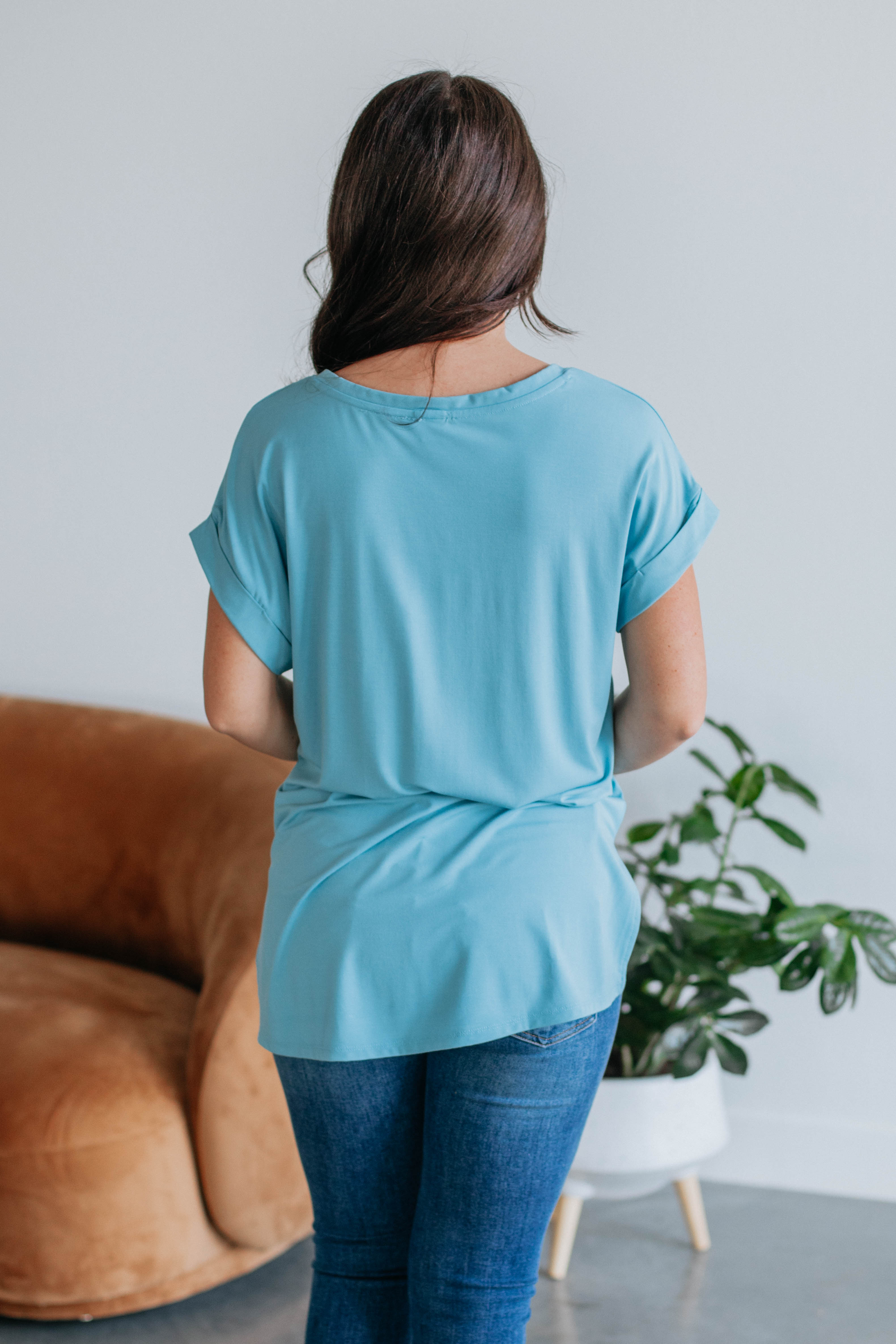 Jill Basic Tee Women's Casual T-Shirt - Soft Cotton Dusty Blue Top for Everyday Wear | Perfect for Layering, Lounge & Outfits
