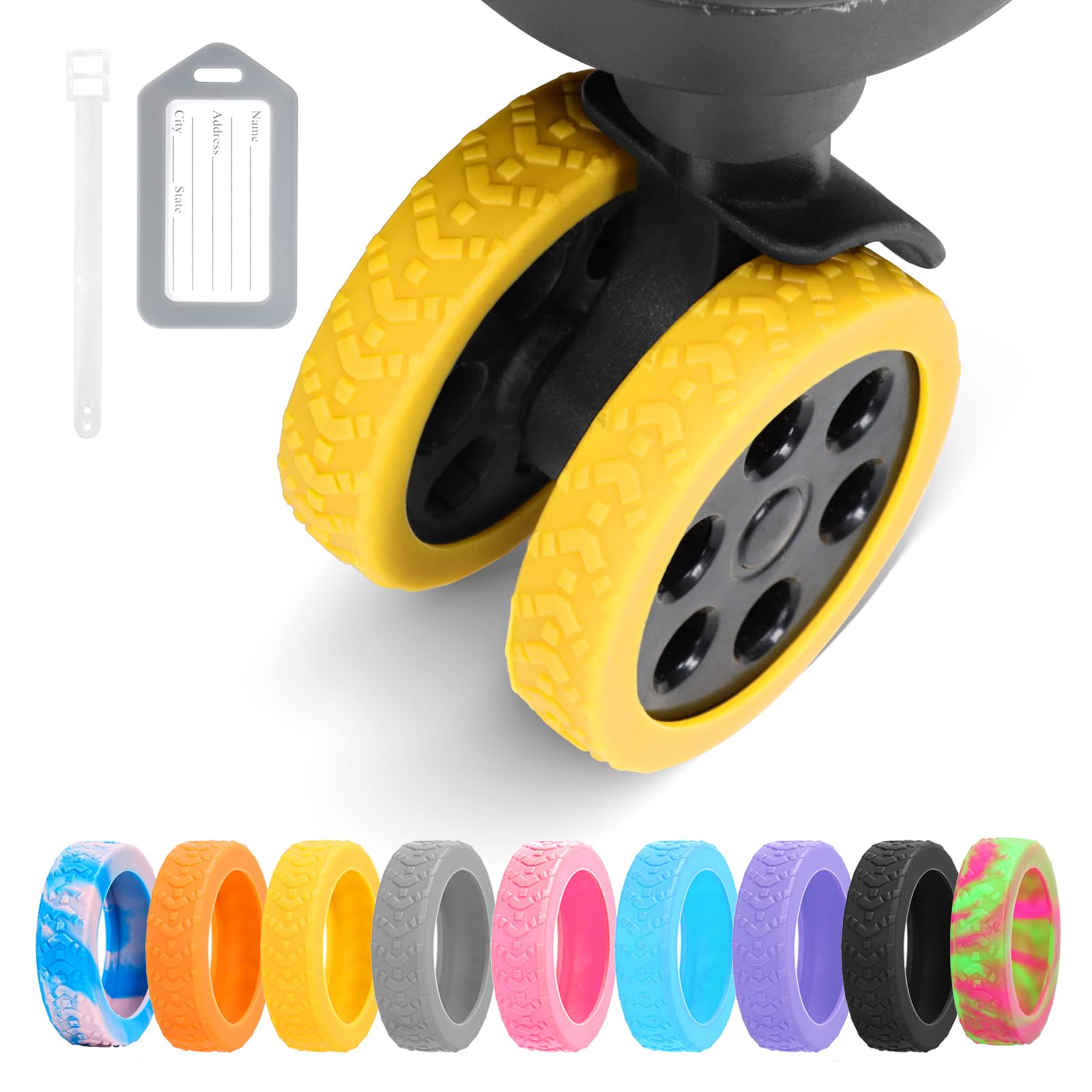 8-Pack Silicone Luggage Wheel Covers - Durable 2-2.6 Inch Protectors for Spinner Wheels | Noise Reduction & Wear-Resistant | Fits Suitcases, Travel Bags & Office Chair Casters (Yellow) - Perfect for Air Travel, Business Trips & Home Office Use