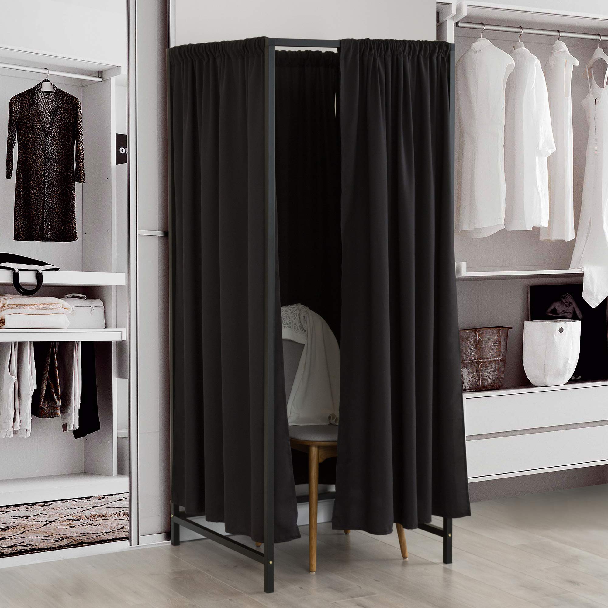 Portable Changing Room Divider with Black Frame & Fabric on Casters - Privacy Screen for Events, Beaches & Home Use - Don't Look at Me