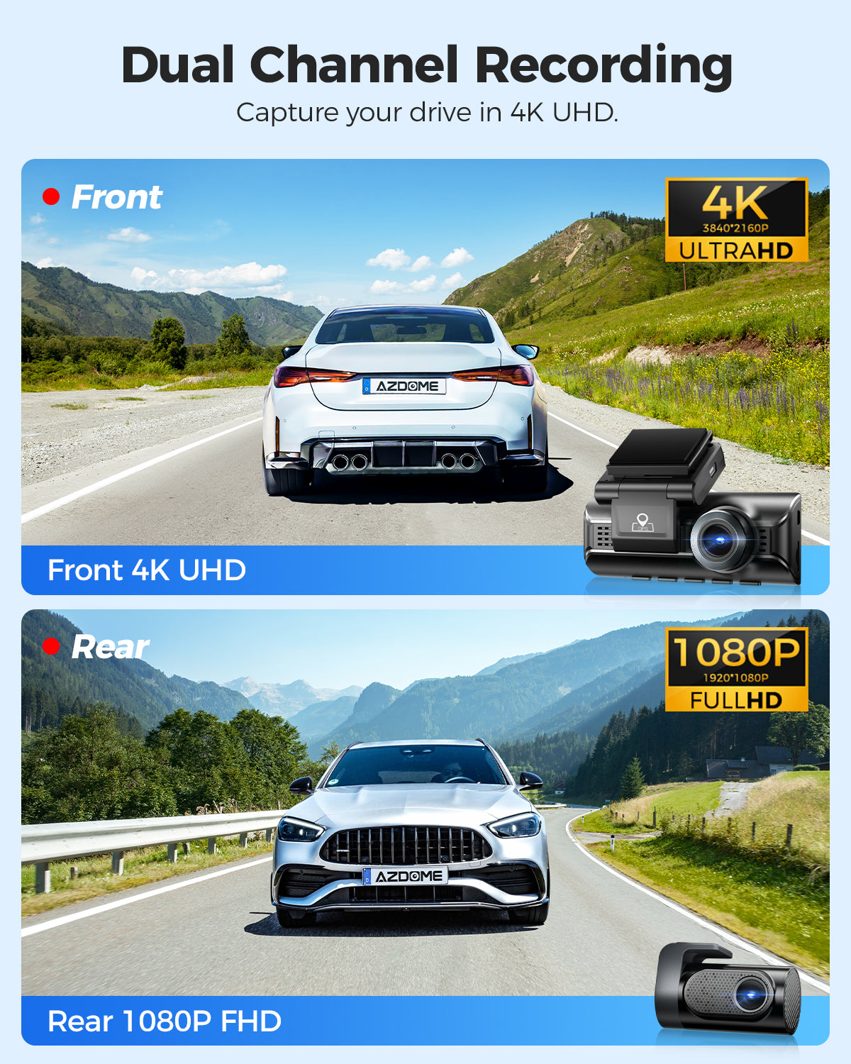AZDOME M550 Pro 3 Channel Dash Cam 4K UHD with 5G WiFi, 3.19