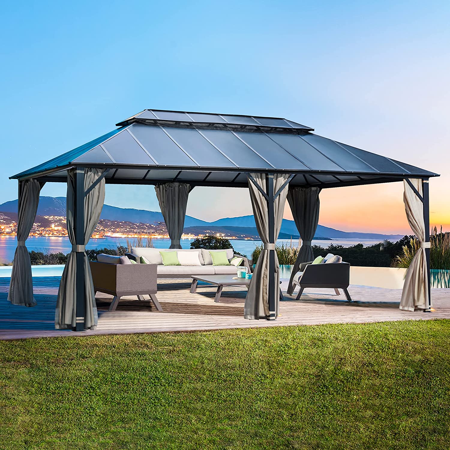 EROMMY 12x20 Large Gazebo with Double Roof - Outdoor Canopy Tent for Patio, Garden, Backyard & Poolside Parties | Weather-Resistant Shelter