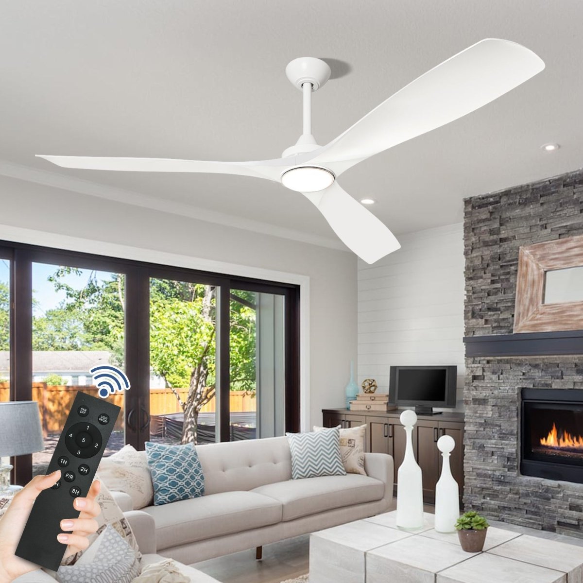 Depuley 60 Inch Modern Ceiling Fan with LED Light and Remote Control - Quiet Reversible DC Motor, 3 Color Temperature Adjustable, Timer Function - Perfect for Living Room, Bedroom, Patio, Study and Gazebo
