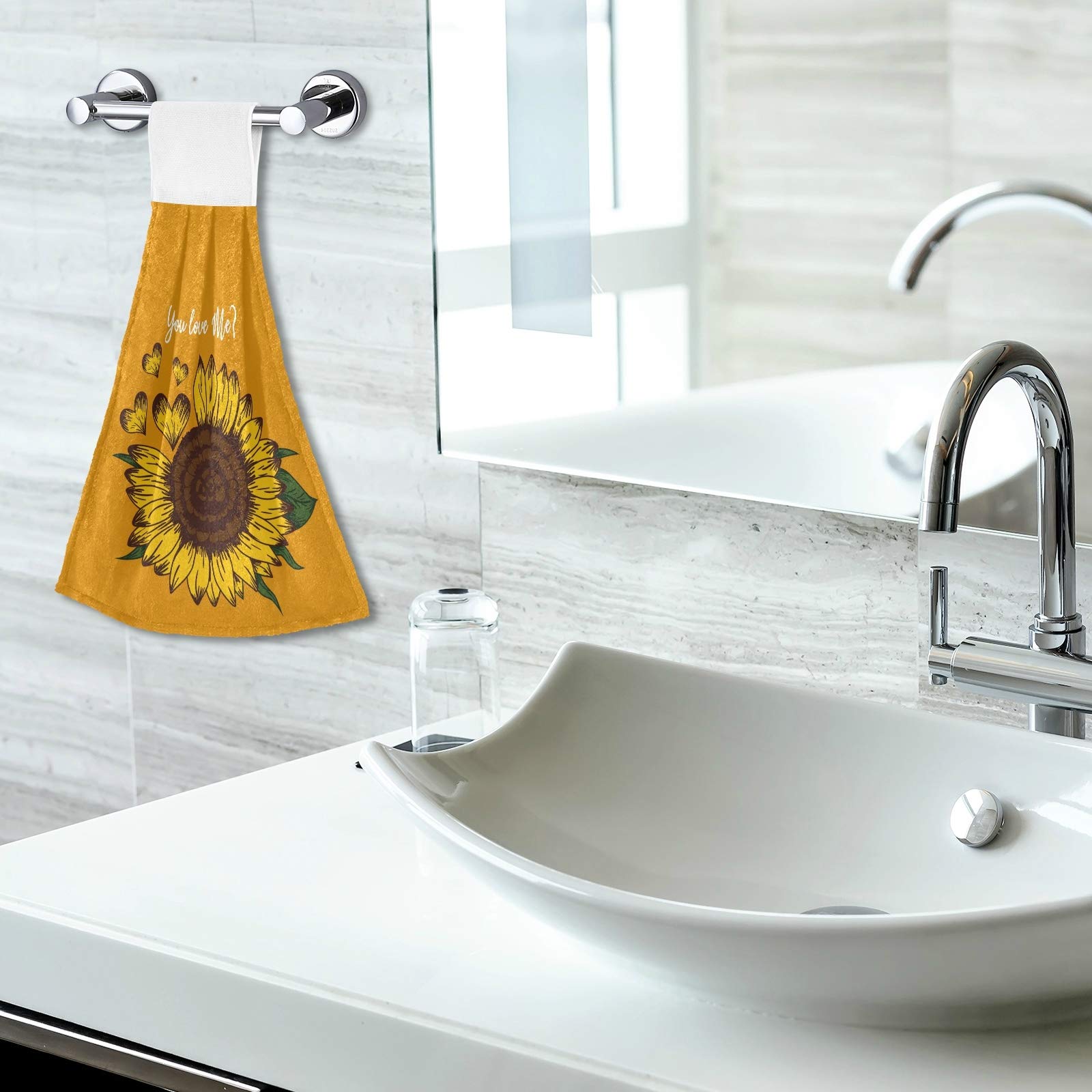 2 Pack Sunflower Microfiber Kitchen Towels with Hanging Loop - Soft Absorbent Hand Towels for Bathroom, Kitchen & Powder Room - Rustic Floral Decor with Valentine Quotes - Perfect for Spring Decor, Dish Drying & Oven Use