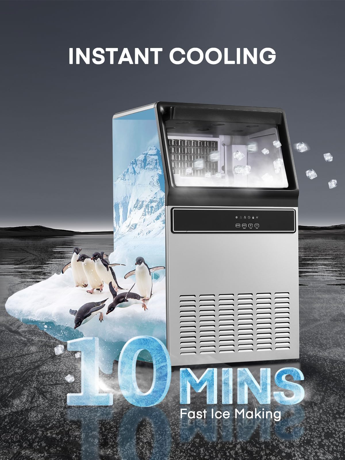 150lbs/24h Commercial Ice Maker Machine - Stainless Steel Under Counter Ice Machine with 33lbs Storage Bin - Freestanding Heavy Duty Ice Maker for Restaurants, Bars, Cafes & Hotels - Perfect for Cocktails, Beverages & Food Service