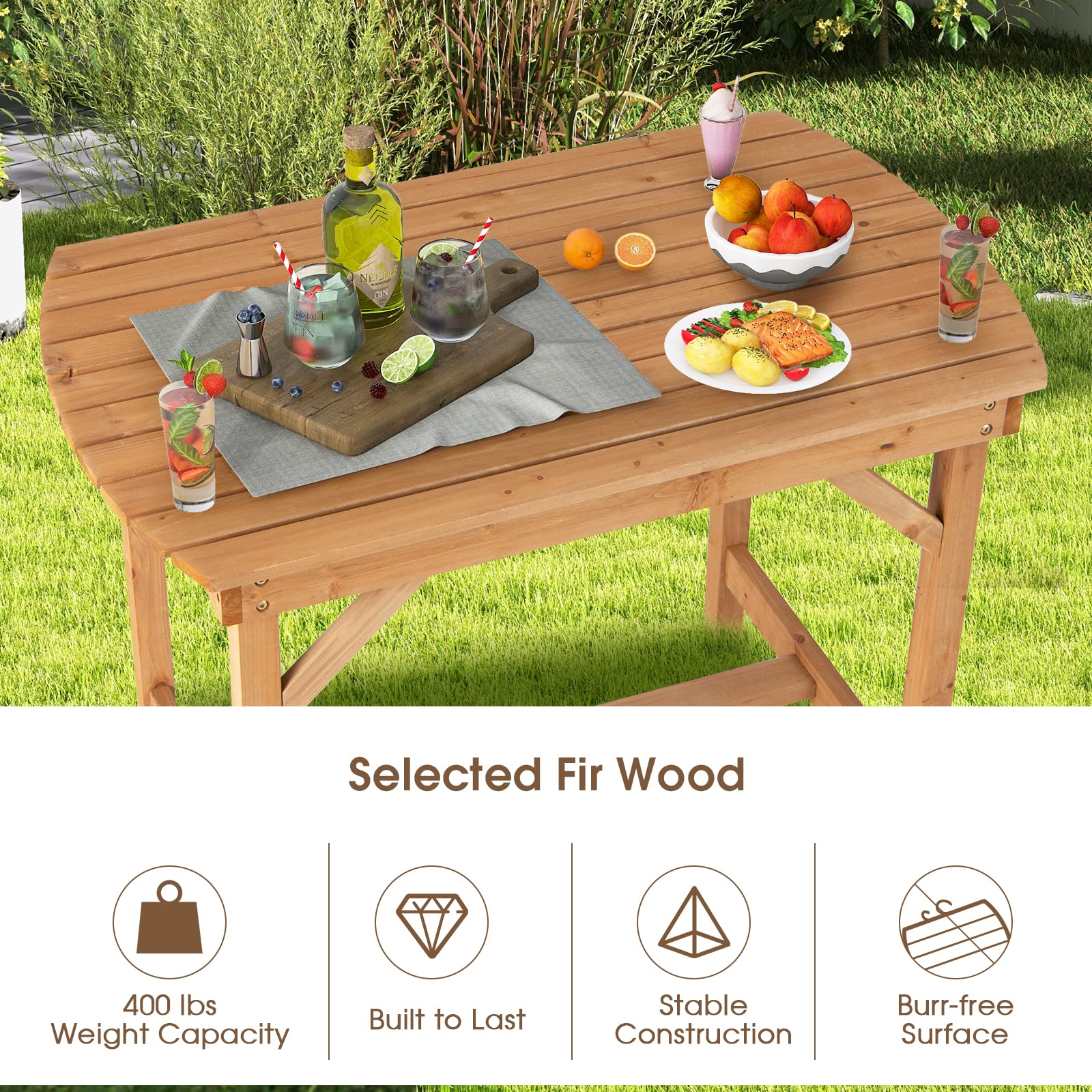 Giantex 48 Inch Solid Wood Patio Dining Table for 4-6 People with 1.5