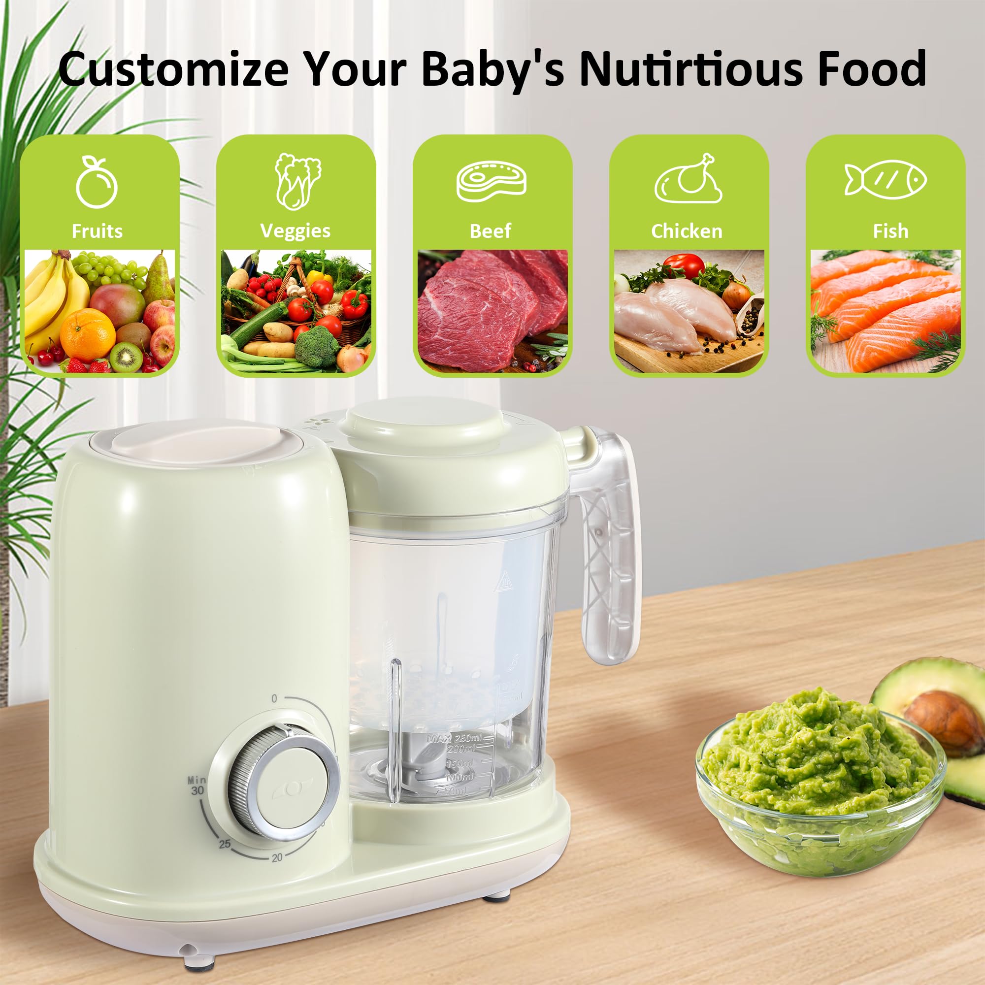 4-in-1 Baby Food Maker & Steamer - Multifunctional Baby Food Processor, Blender & Puree Maker | Dishwasher Safe | Green (BFM002) | Perfect for Homemade Baby Food Prep & Weaning