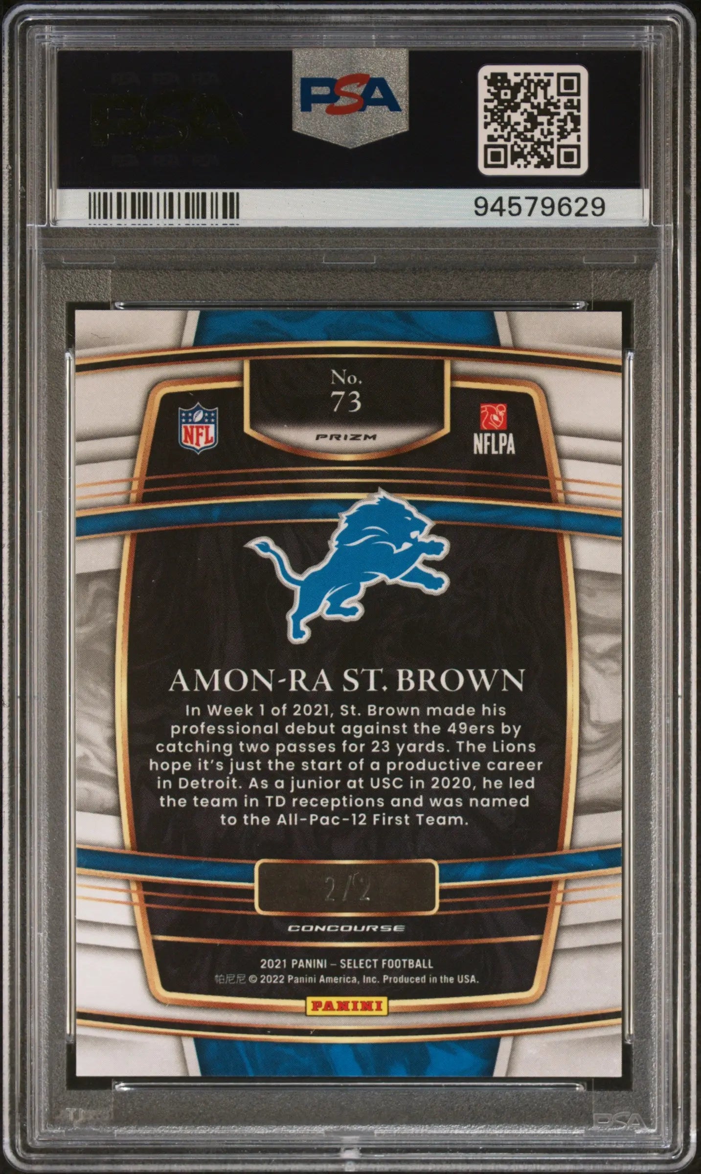 2021 Panini Select Football Amon-Ra St. Brown Rookie Card Green/Black Snake Skin PSA 9 Gem Mint 2/2 - Rare Collectible for NFL Fans & Sports Memorabilia Investors