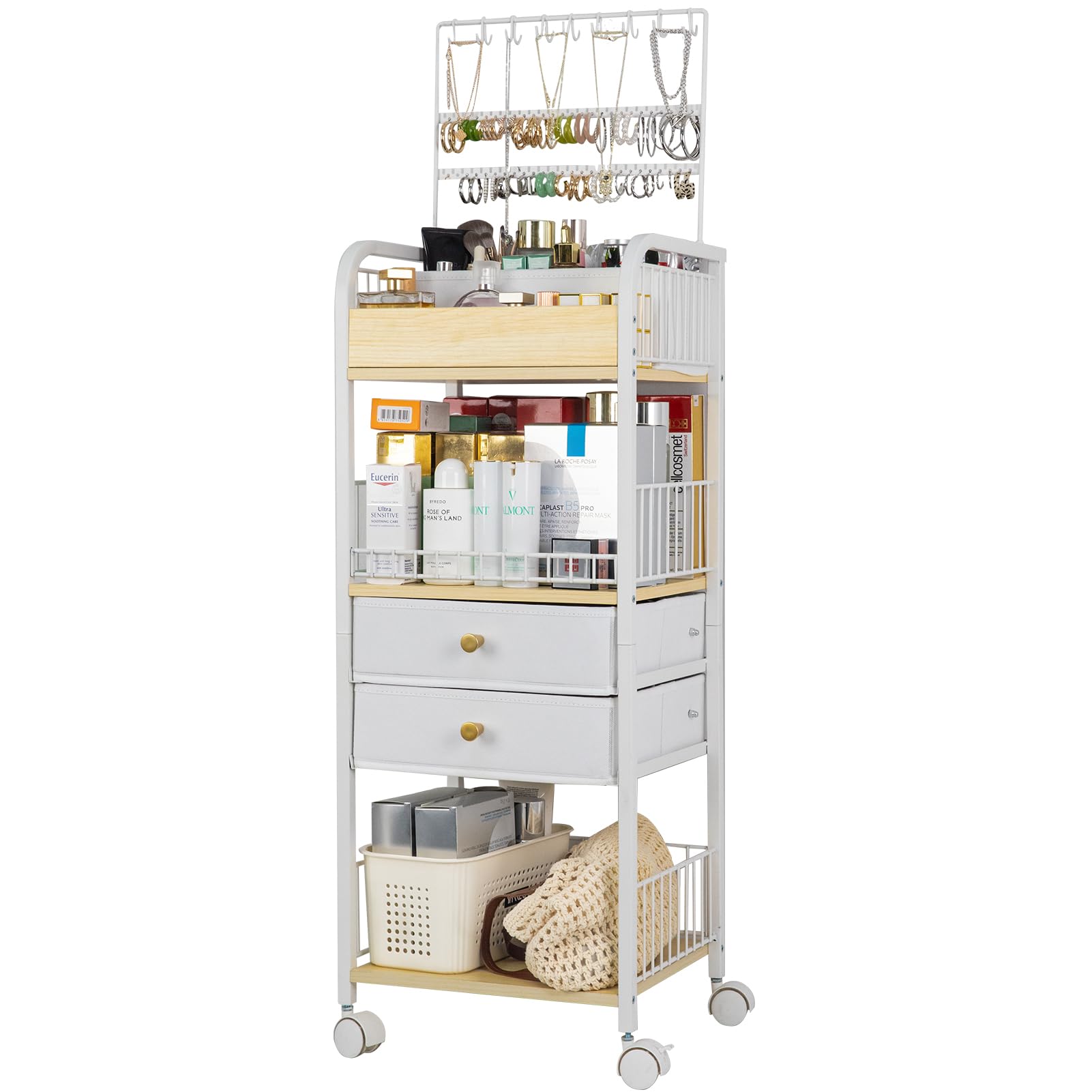 YGJT 3-Tier Makeup Organizer with Drawers - Skincare & Cosmetics Storage for Perfume, Makeup Brushes, Nail Polish - Jewelry Organizer for Earrings & Necklaces - Perfect for Vanity Table, Bathroom & Bedroom Organization