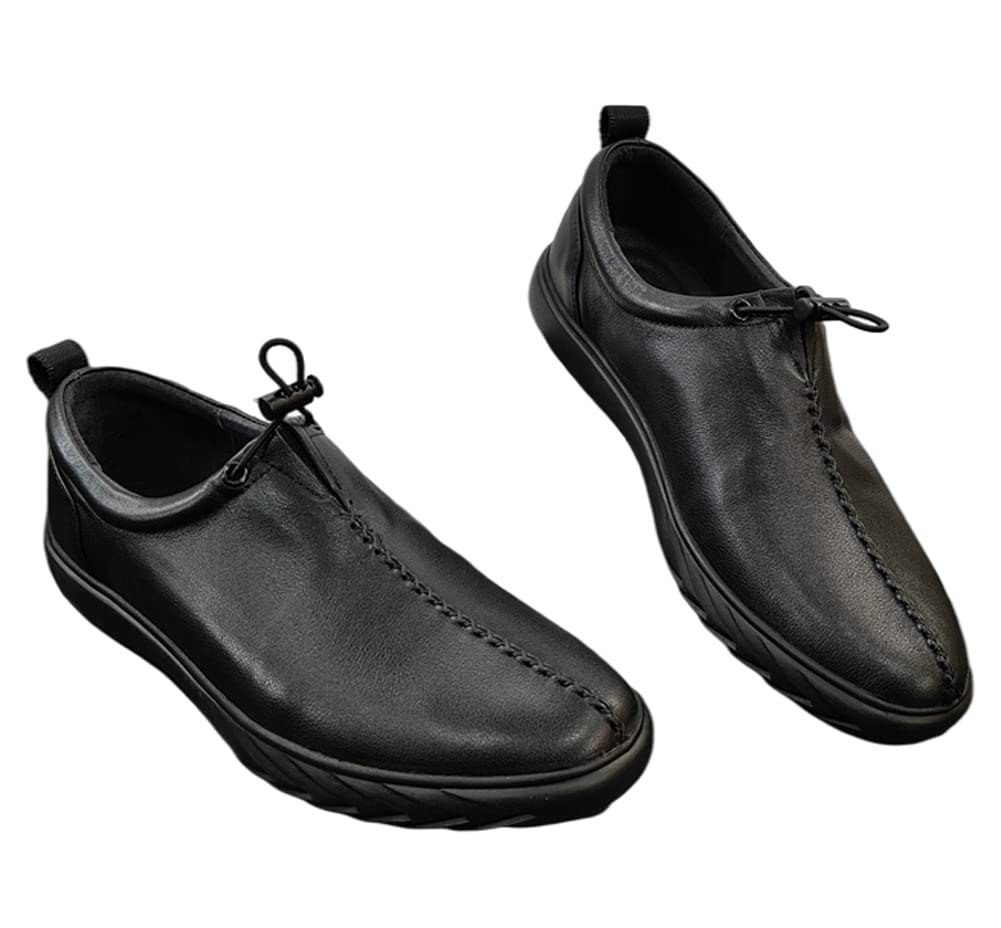 **VIVIANSHOP Men's Leather Slip-On Driving Shoes - Comfortable Vamp Flats for Casual Wear, Office & Travel - Black (Size 42 EU)**