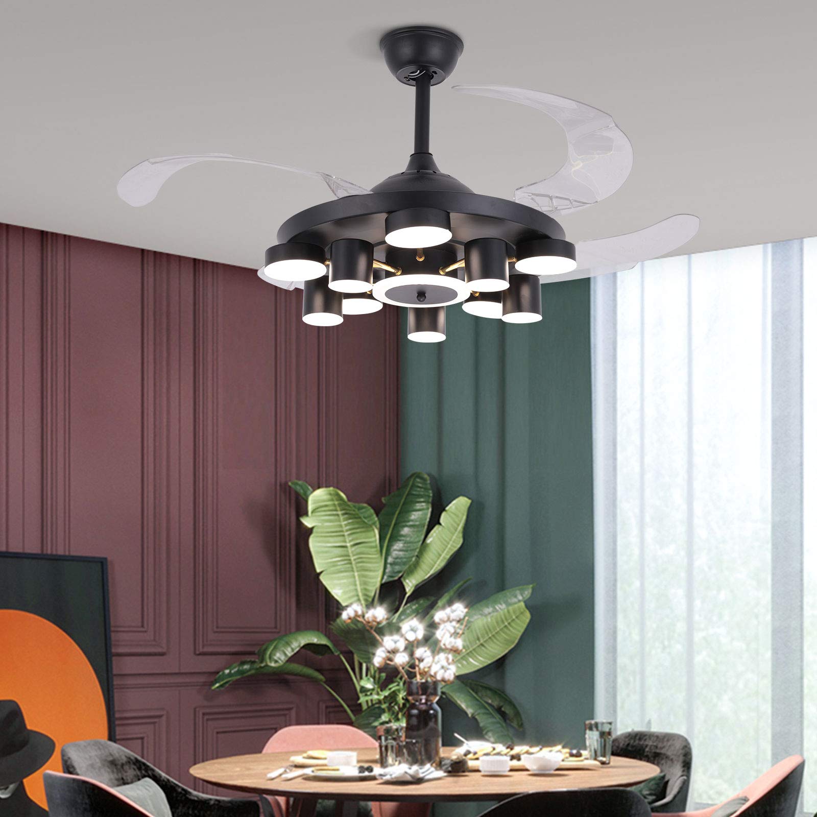 42 Inch Black Bird Cage Ceiling Fan with LED Lights - Remote Control Chandelier Fan for Bedroom, Dining Room & Living Room | Modern Fandelier for Home Decor & Air Circulation (Black)
