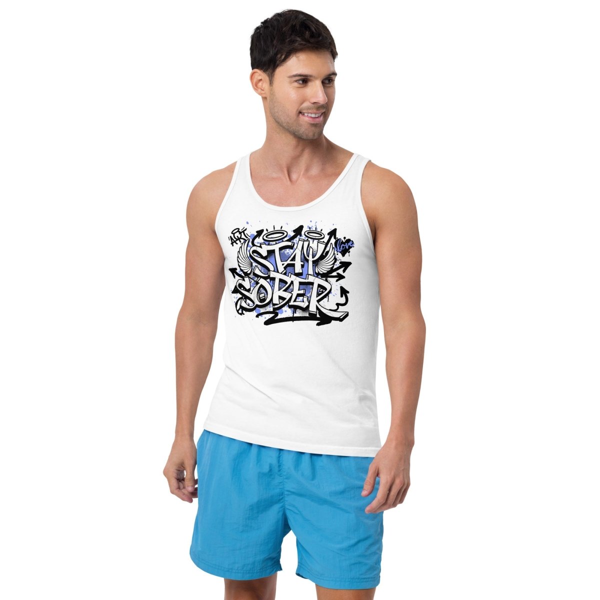 Stay Sober Men's Tank Top - Blue Determination Motivational Workout Shirt for Gym, Running & Recovery Support