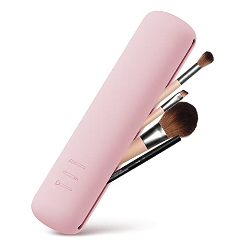 BEZOX Trendy Silicone Makeup Brush Holder - Waterproof Travel Case for Cosmetic Brushes, Portable Makeup Organizer for Women (Pink) | Perfect for Travel, Home Vanity & On-The-Go Touch Ups