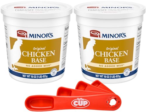 Minor's Chicken Base, No Added MSG, 16 oz (Pack of 2) with By The Cup Swivel Spoons | All-Natural Soup & Broth Seasoning | Perfect for Home Cooking, Meal Prep & Restaurant Use