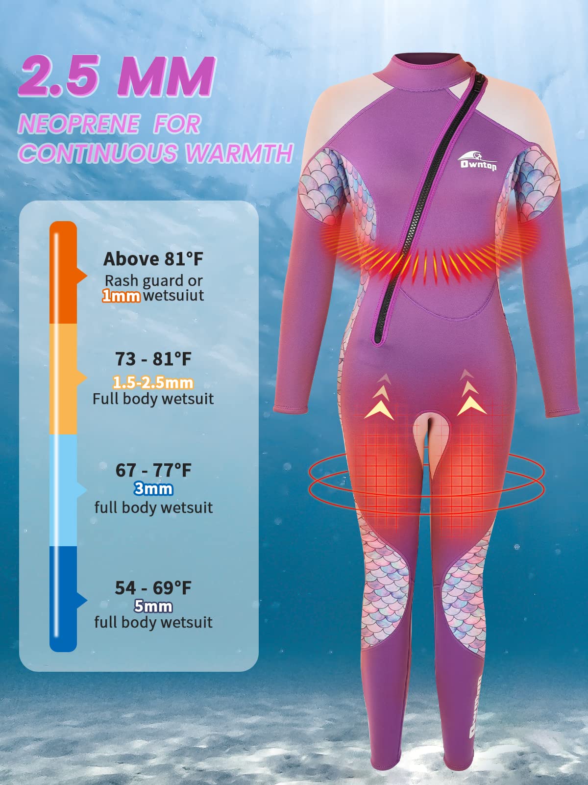 PROTAURI 3MM Women's Wetsuit - Thick Neoprene Full Body Diving Suit with Front Zip for Cold Water Protection | Long Sleeve One Piece Swimsuit with UV Protection | Ideal for Surfing, Scuba Diving, Snorkeling & Swimming in Chilly Waters