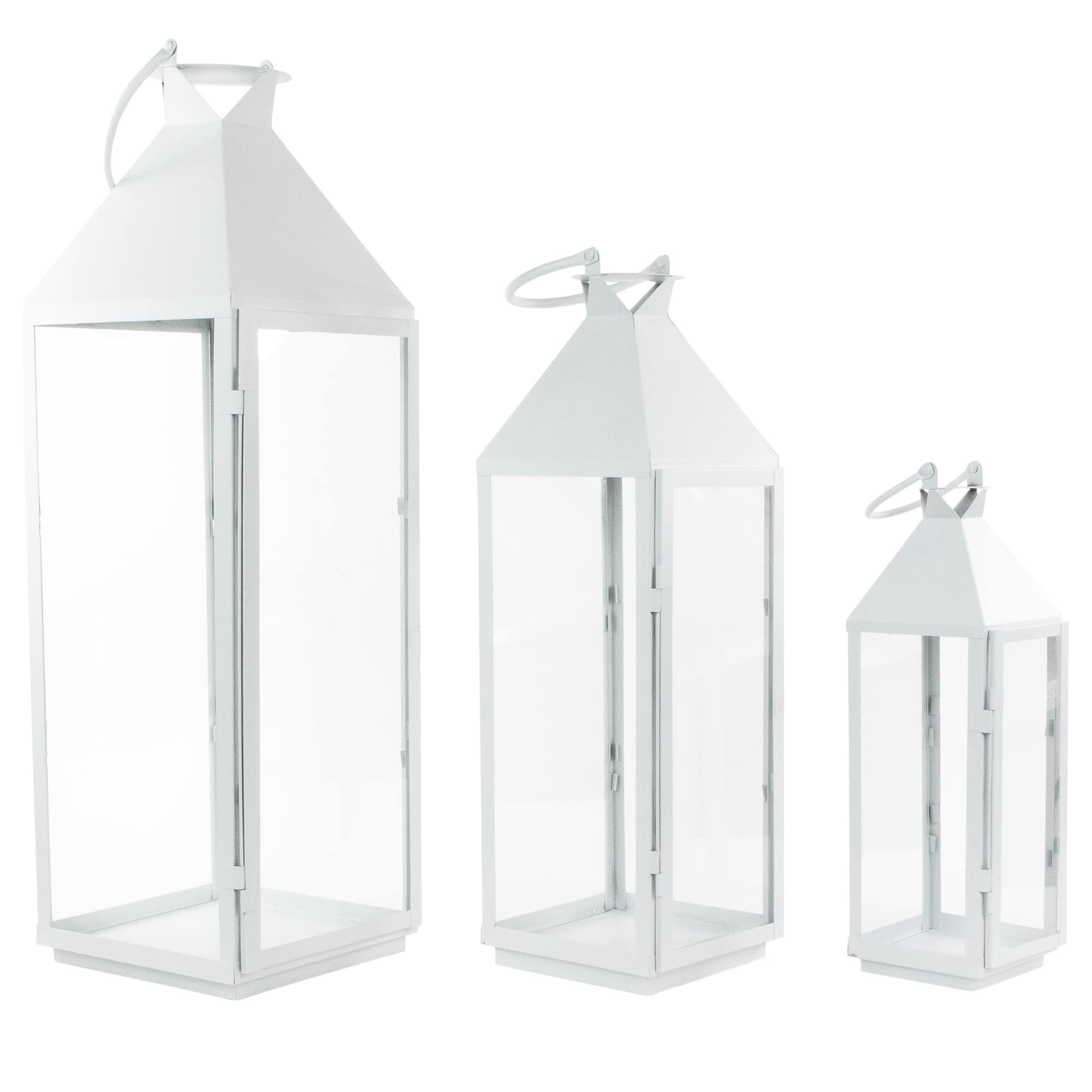 Set of 3 Matte White Modern Candle Lanterns - Elegant Home Decor for Indoor/Outdoor Use - Perfect for Weddings, Patio, Garden & Table Centerpieces