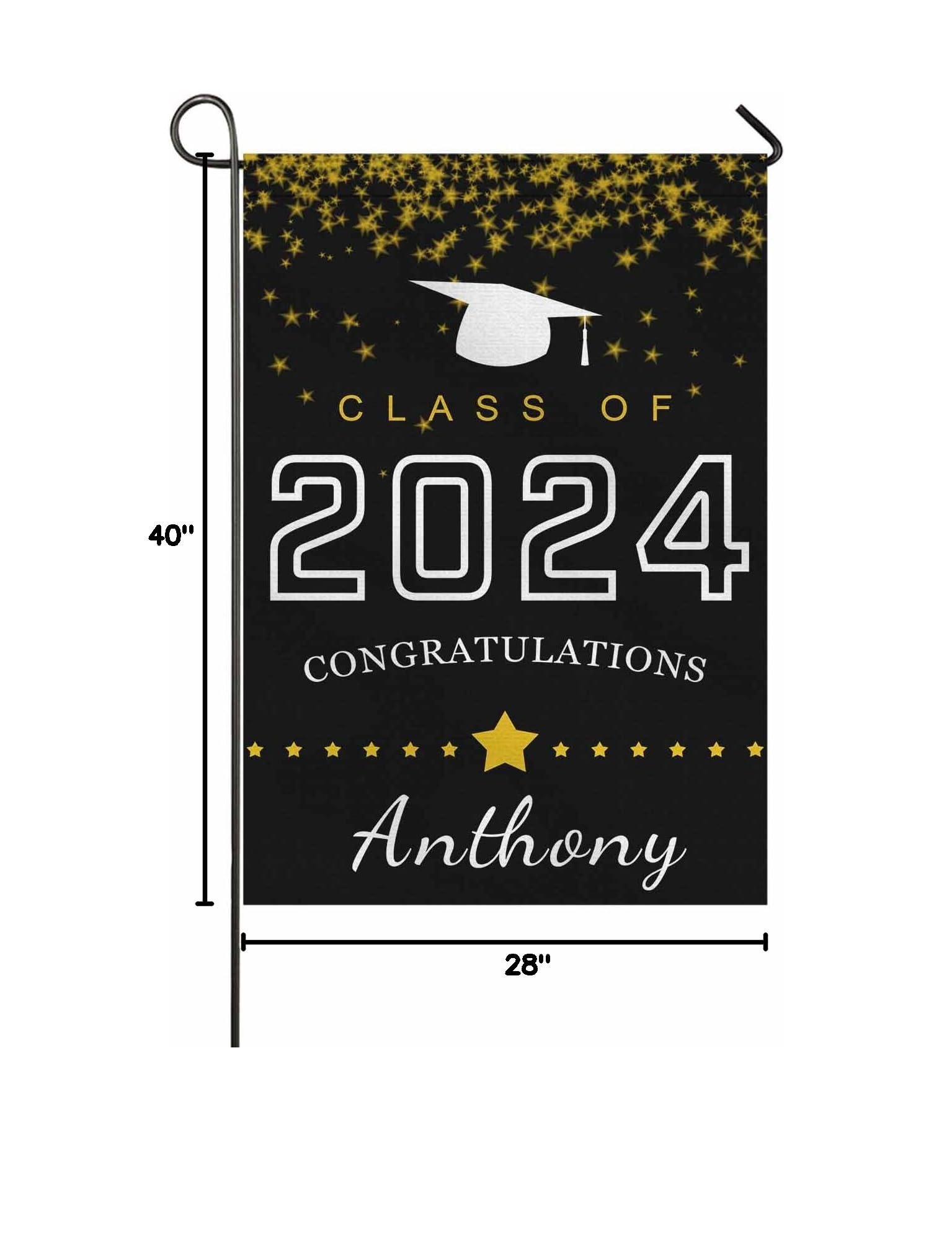 Custom Personalized Class of 2024 Graduation Garden Flag - Golden Star Congratulations Yard Banner with Name (28x40 inches) for Home, Lawn Decor - Perfect for Graduation Parties & Outdoor Celebrations
