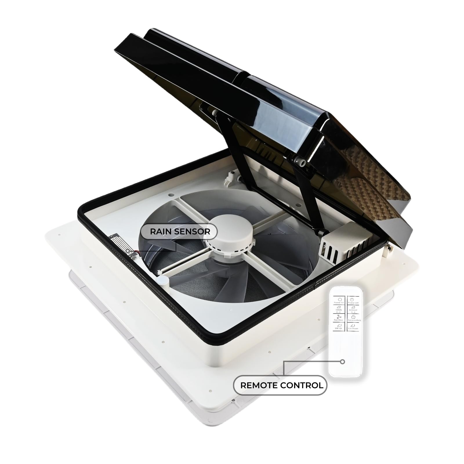 Smart RV Vent Fan with Remote Control - 14'' IP68 Waterproof Roof Ventilation, 4-Speed Reversible Airflow, 25dB Ultra Quiet - Rain Sensor & 5-Year Warranty for Motorhomes, Trailers, Campers - Perfect for Summer Cooling & Winter Ventilation in RVs