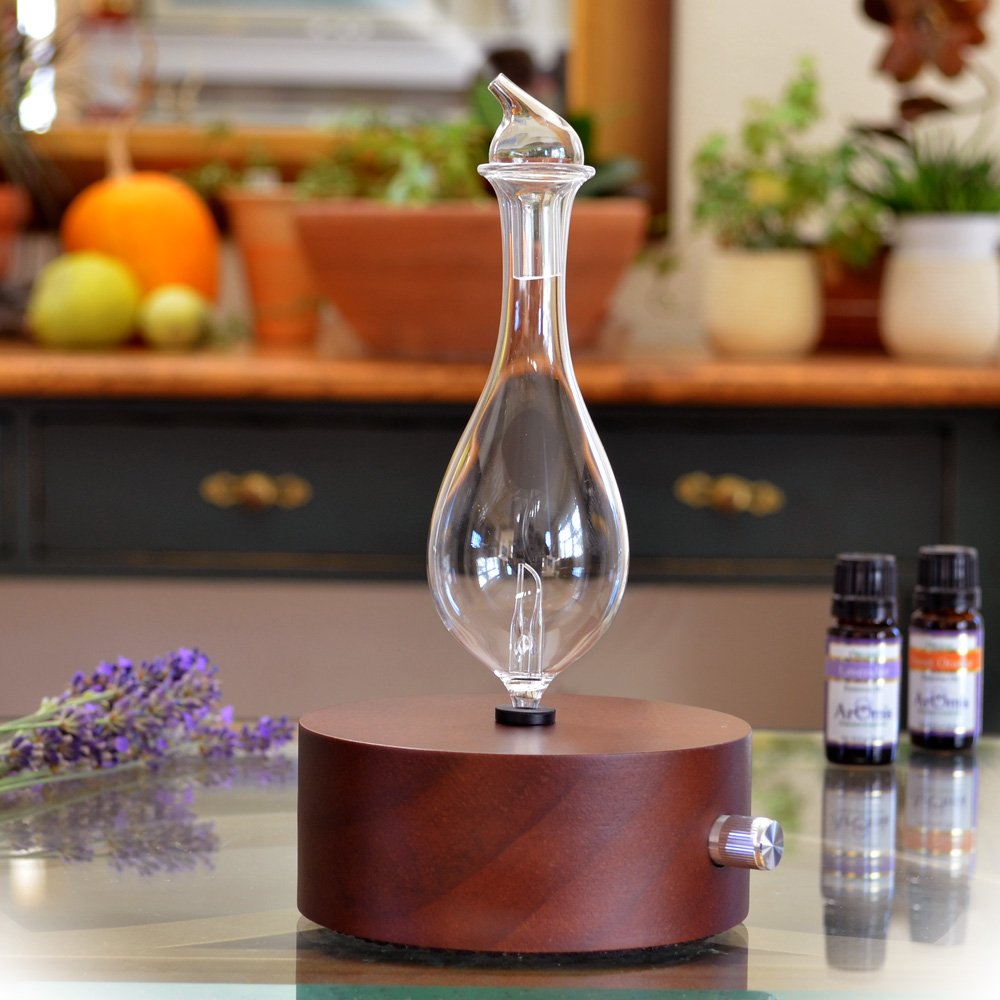 Solum Nox Merus Premium Wood & Glass Essential Oil Diffuser - Professional Grade Waterless Nebulizer for Aromatherapy - No Heat, No Plastics - Perfect for Home, Office & Spa Relaxation