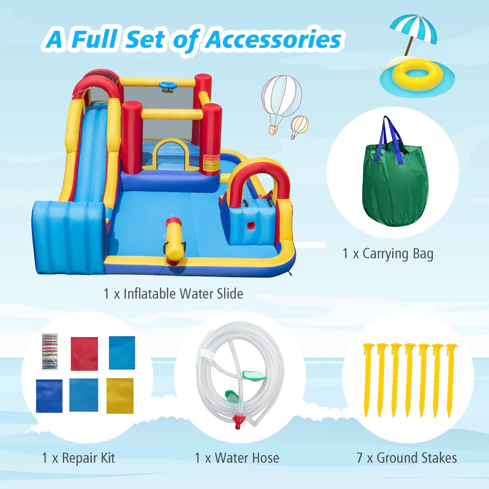 BOUNTECH Inflatable Water Slide Park - 7-in-1 Giant Bounce House with Dual Racing Slides, Splash Pool & Water Sprayer | Outdoor Summer Fun for Kids & Adults | Perfect for Backyard Parties, Birthday Gifts & Family Gatherings