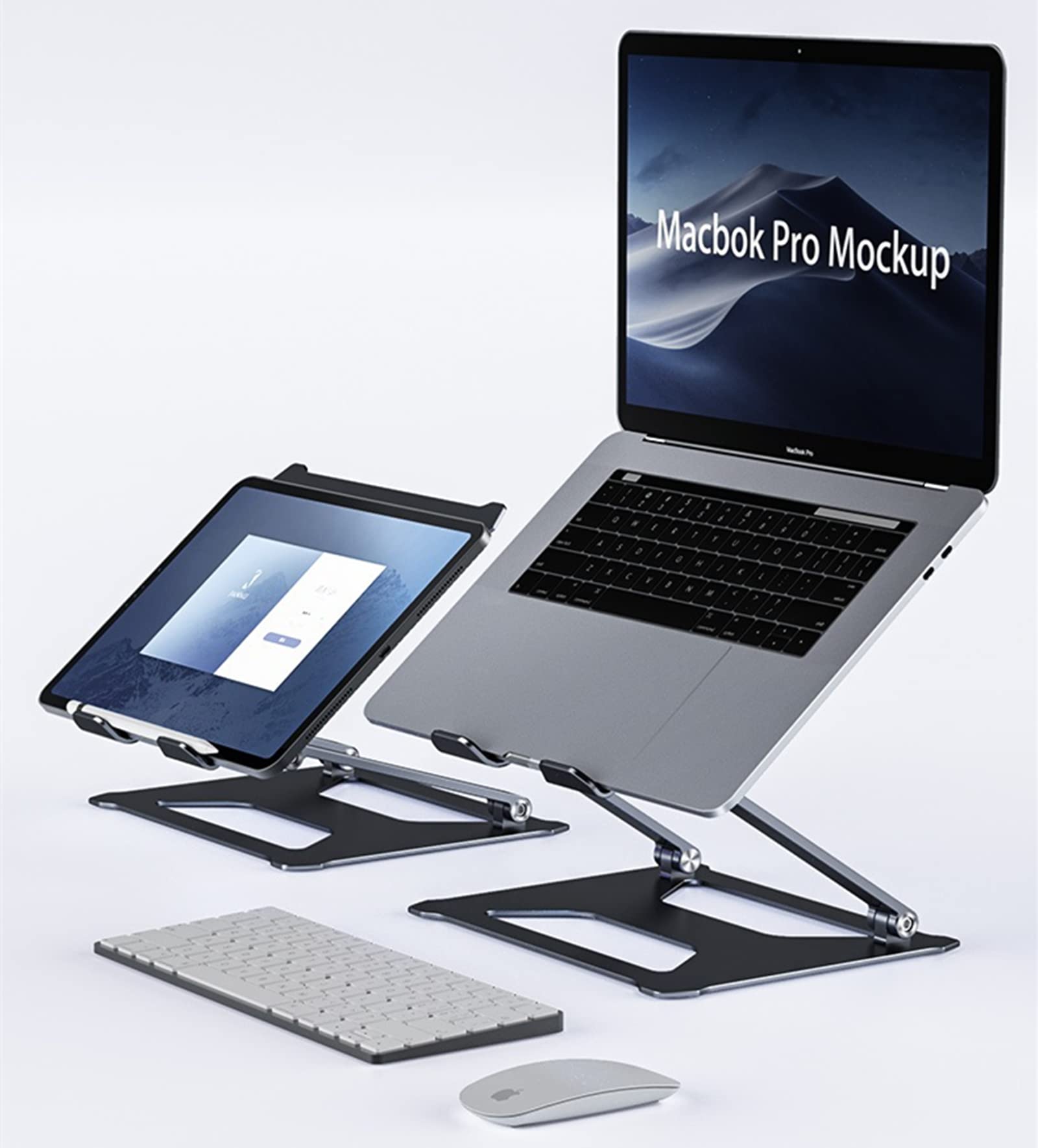 Aluminum Laptop Stand with Dual Cooling Fans - Adjustable Ergonomic Computer Holder for 10-17 Inch MacBook, Notebook & Tablet (Grey) - Perfect for Office, Gaming & Home Workspace Setup