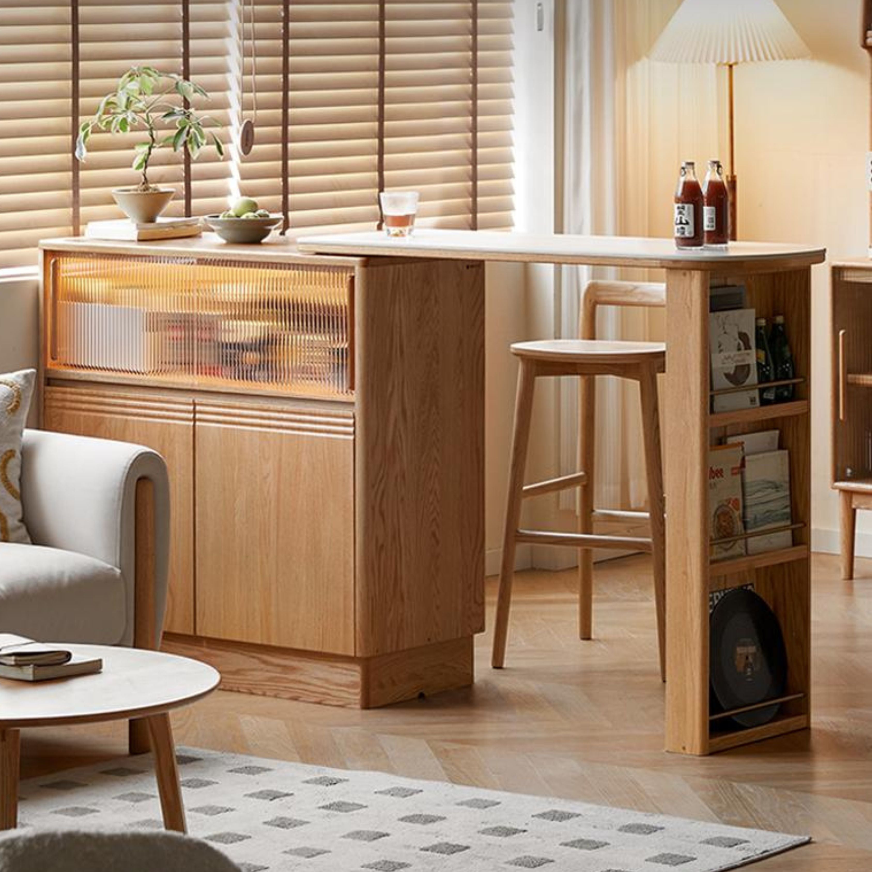 Solid Oak Wood Extendable Bar Table with Rock Plate - Perfect for Kitchen Islands, Dining Rooms & Outdoor Entertaining