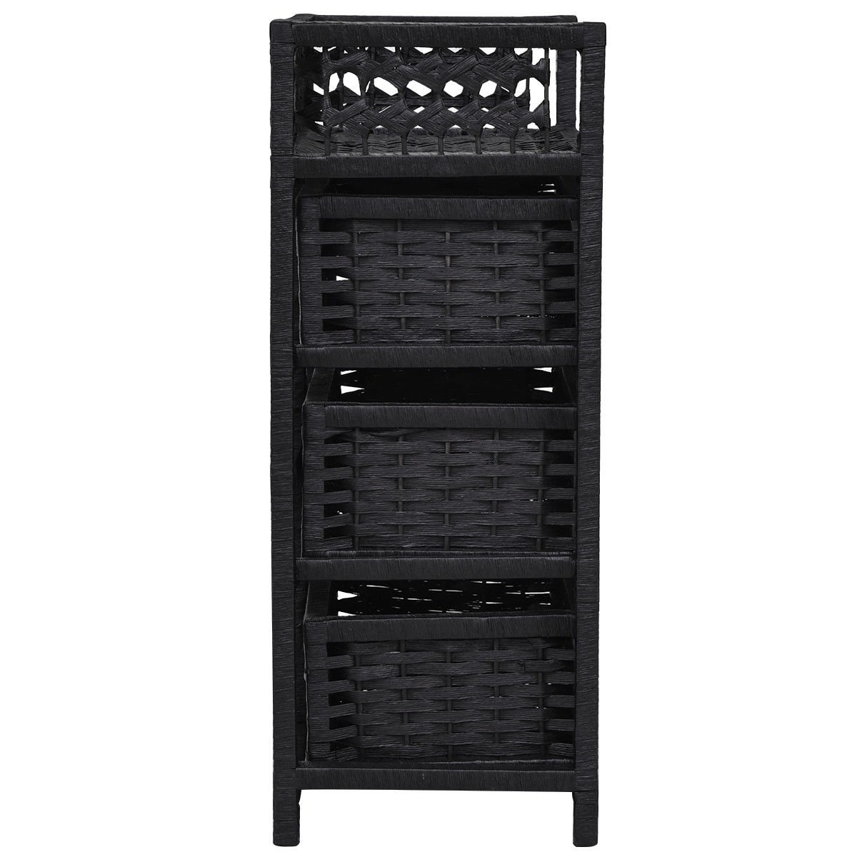 Black 3-Drawer Wicker Storage Tower Shelf with Baskets - Organizer for Bedroom, Bathroom, or Closet - Space-Saving Storage Solution for Home & Office