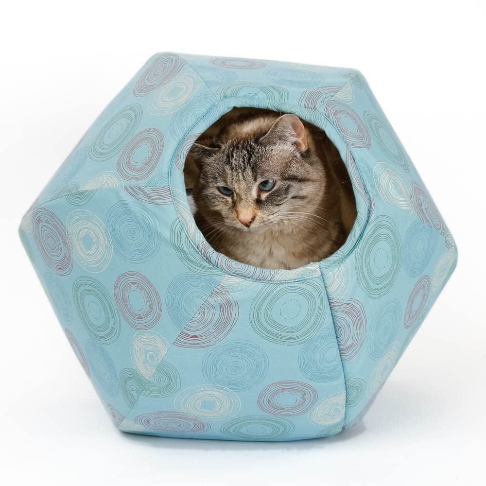 Cozy Cat Ball Bed for Indoor Cats - Soft & Warm Pet Bed with Blue Circles Design - Perfect for Napping, Lounging & Playtime