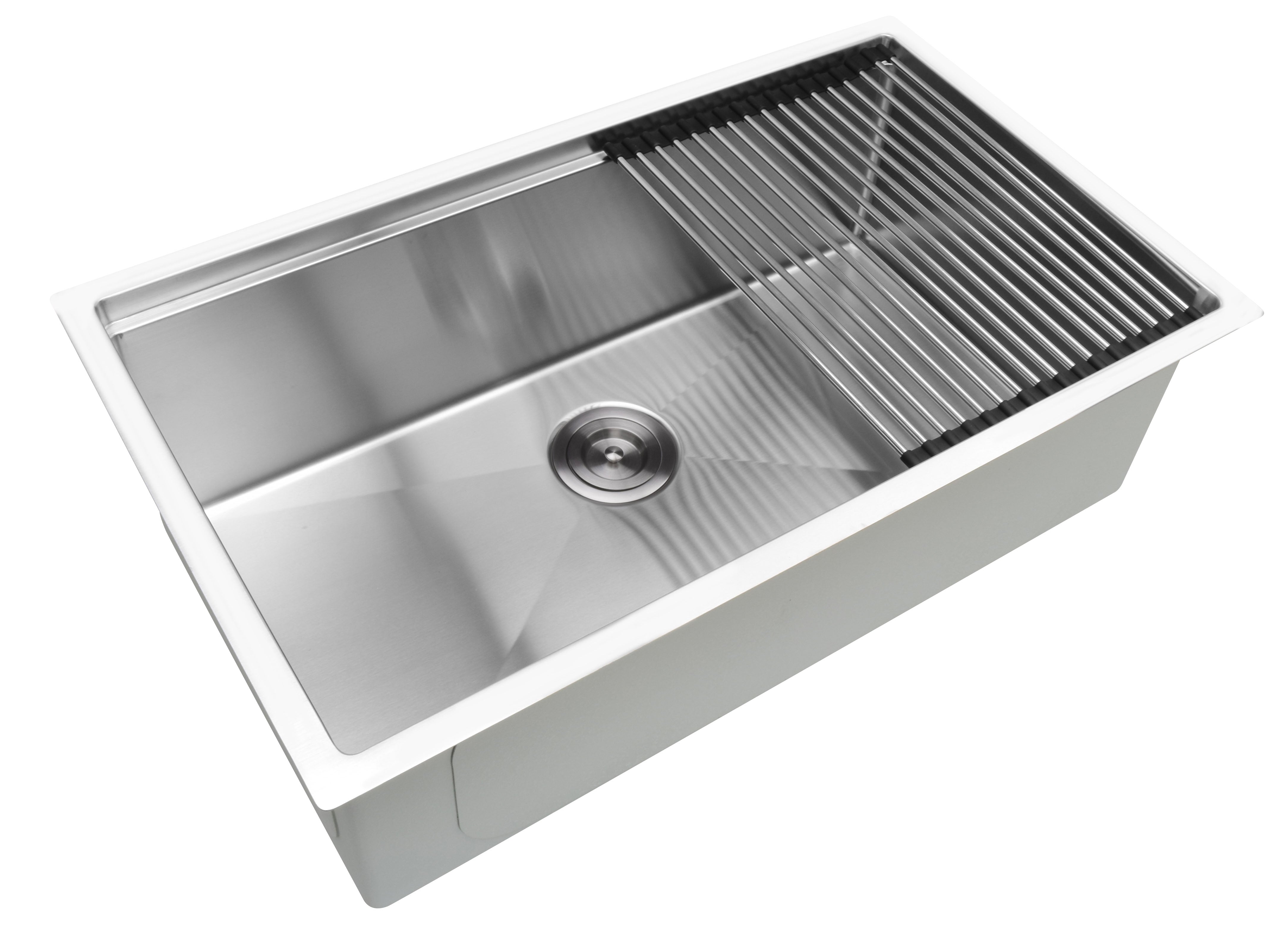 Prestige Series 32-Inch Undermount Single Bowl Handmade Stainless Steel Kitchen Sink with Drainboard - Perfect for Modern Farmhouse & Contemporary Kitchen Designs