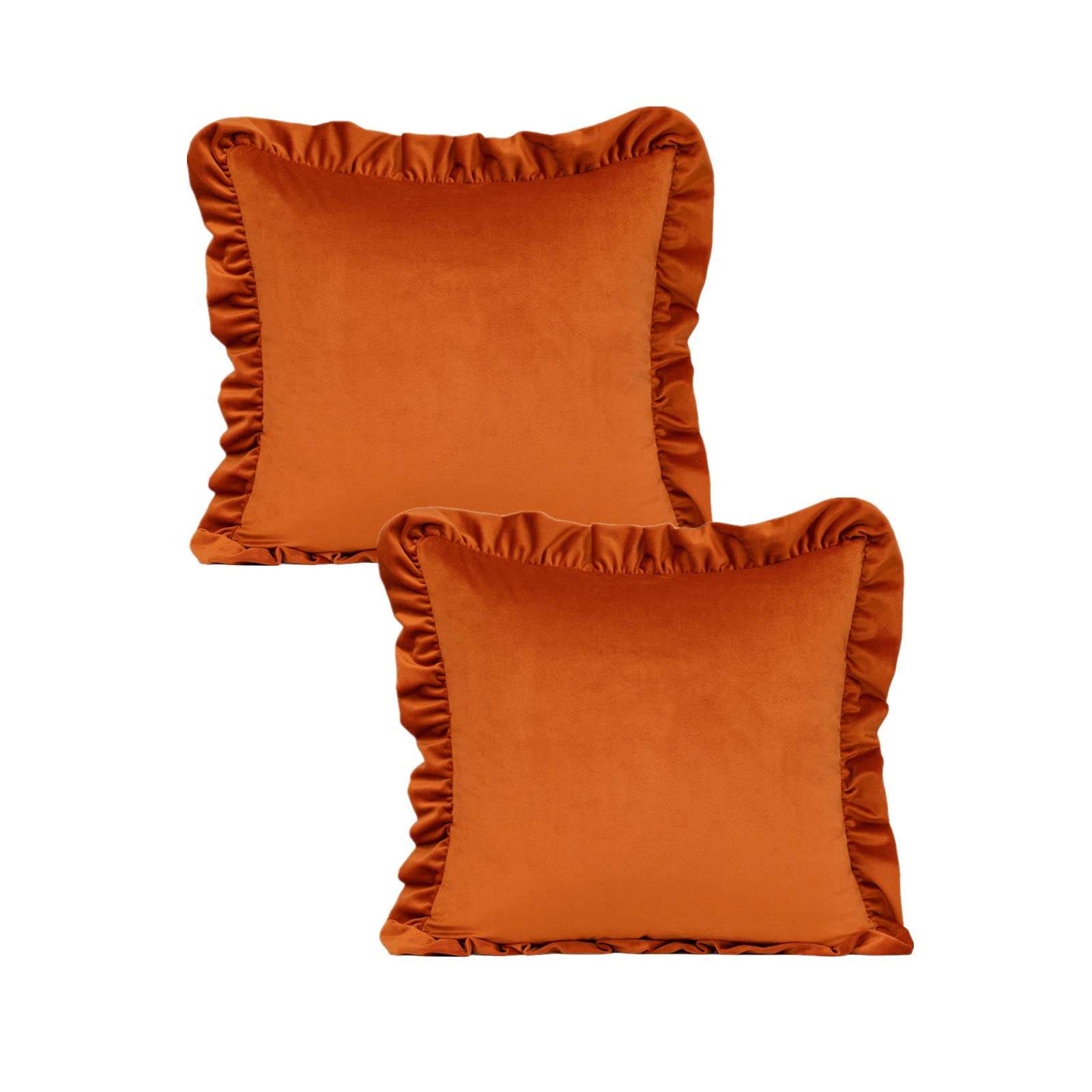 Burnt Orange Velvet Throw Pillow Covers 18x18 Inches (Set of 2) - Soft Square Decorative Cushion Cases for Sofa, Couch, Bedroom & Car - Cozy Fall Home Decor (45x45cm) - Perfect for Living Room Accents, Seasonal Decor & Gift Ideas