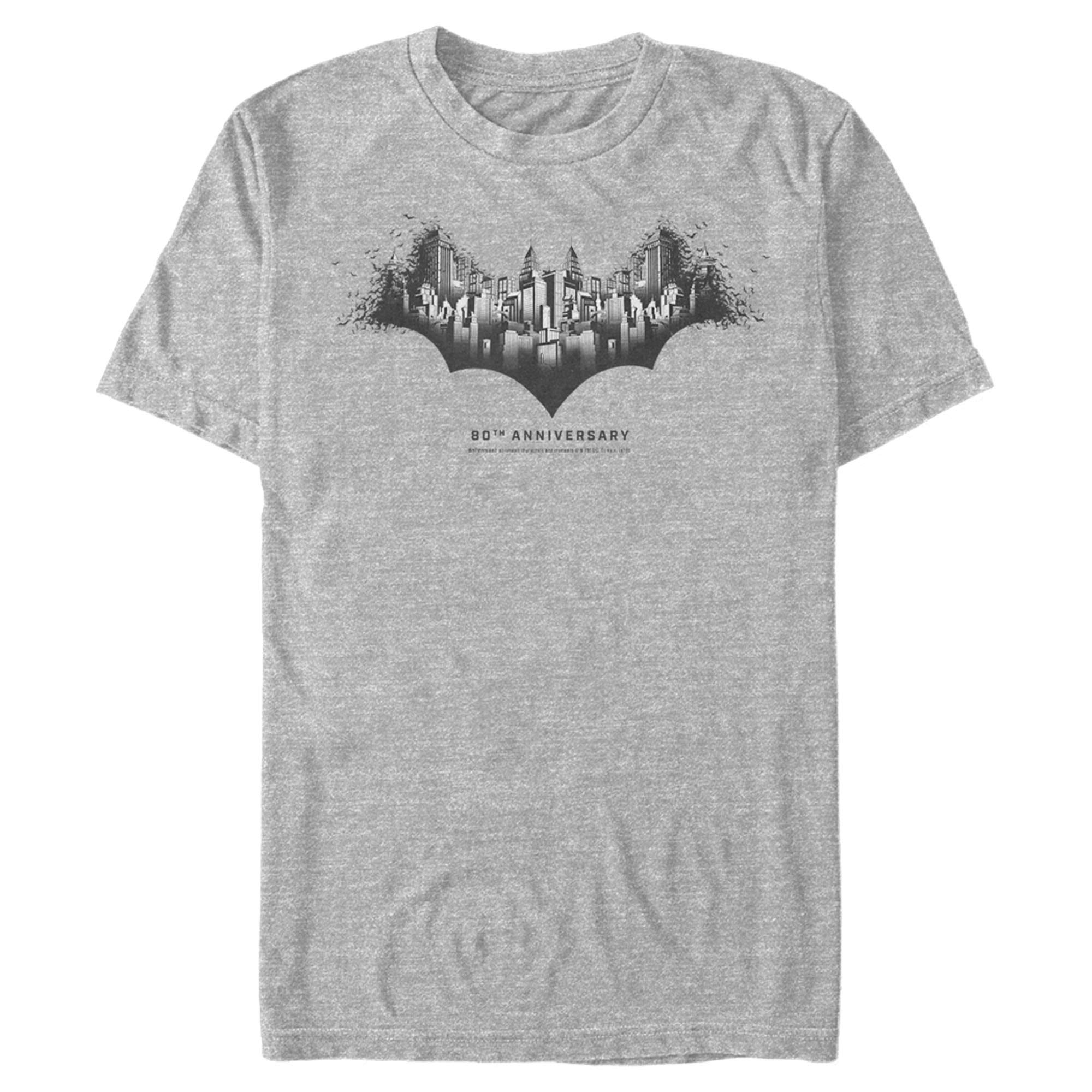 Batman Gotham Skyline Bat Shape Graphic T-Shirt for Men - Cool Superhero Tee for Casual Wear & Comic Con