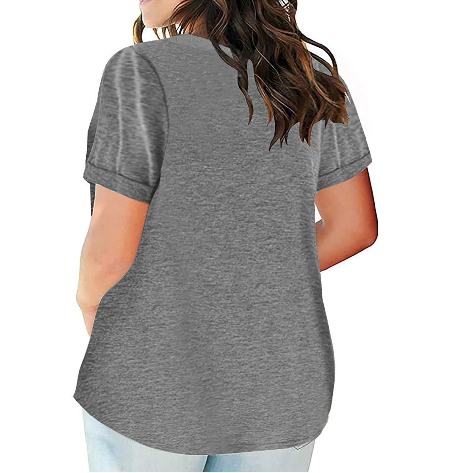 Plus Size Women's V-Neck Henley Short Sleeve T-Shirts - Casual Loose Fit Summer Tops & Blouses for Everyday Wear, Outdoor Activities, and Relaxing at Home