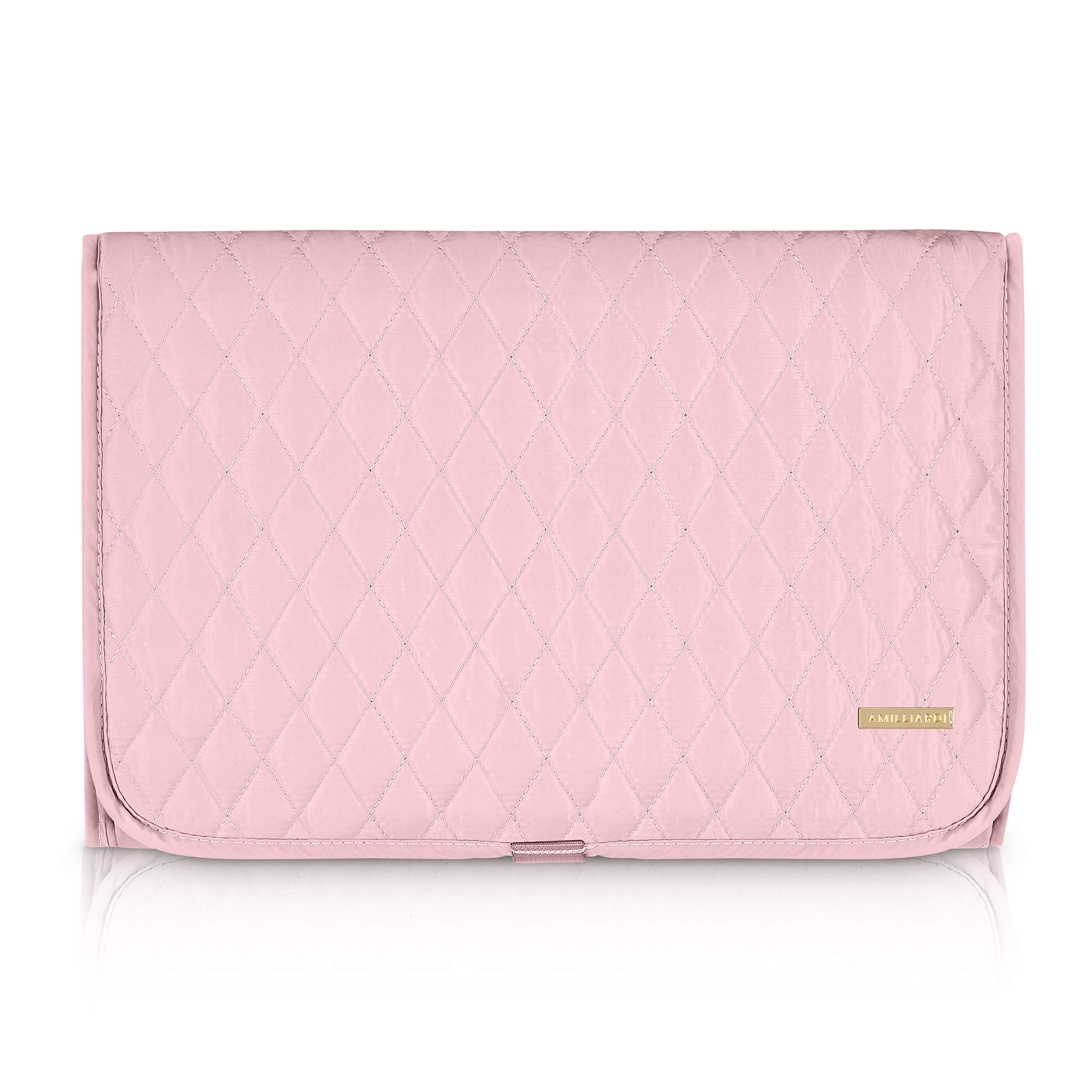 AMILLIARDI Portable Diaper Changing Pad - Waterproof Travel Changing Mat for Baby, Infant & Newborn - Compact, Stylish & Chic (Blush/Light Pink) - Perfect for On-the-Go Parents, Airplane Travel & Nursery Use