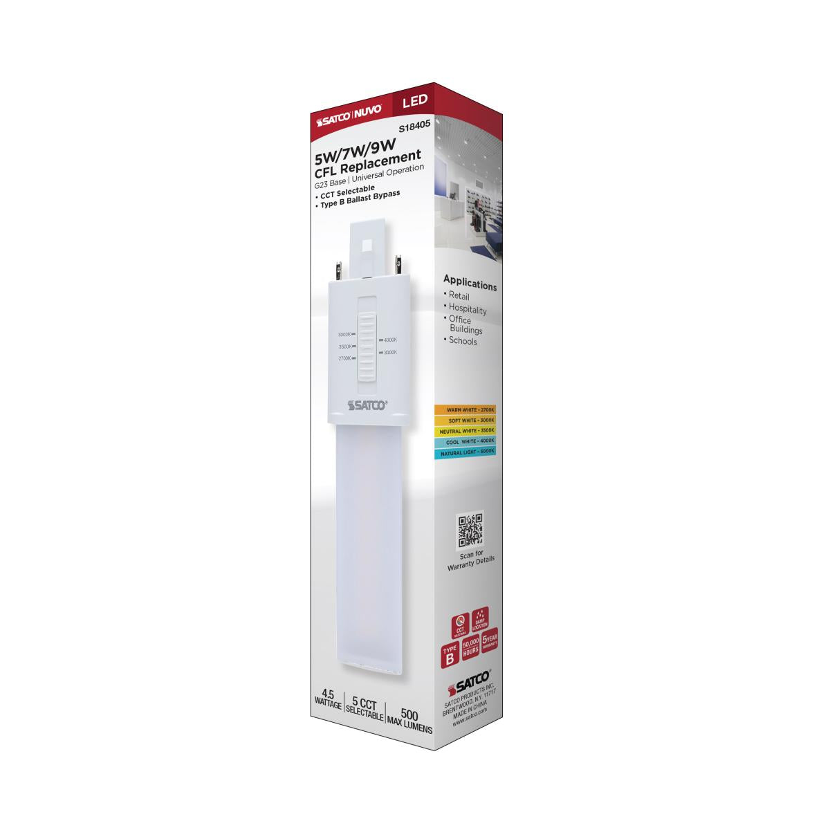 2 Pin PL LED Bulb 5W 500 Lumens - Ballast Bypass Compatible - 2700K|3000K|3500K|4000K|5000K Color Temperature - G23 Base - Energy Saving Light for Under Cabinet, Vanity Mirror, and Small Fixtures