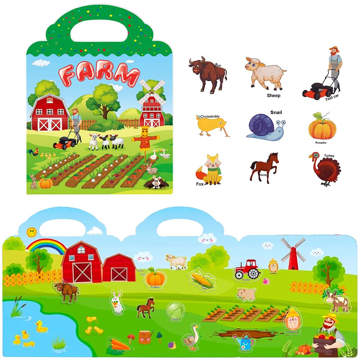 Reusable Sticker Books for Kids - Farm Animal Educational Learning Toys for 3-5 Year Old Boys & Girls, Perfect Travel Activity & Birthday Gift for Toddlers | Fun Classroom & Airplane Entertainment