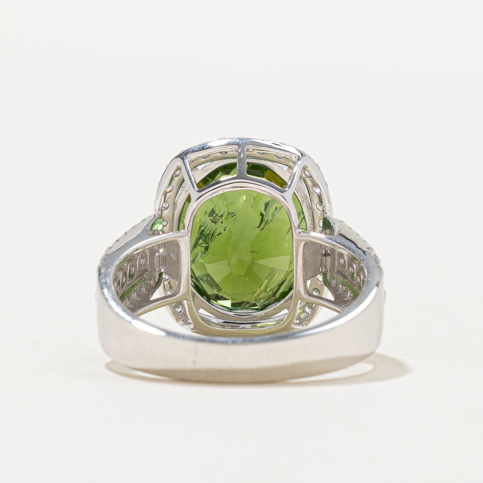 18K White Gold Tourmaline and Diamond Cocktail Ring - 6.00ct Tourmaline & 0.65ctw Diamonds - Size 6.5 - Elegant Evening Wear & Special Occasion Jewelry Gift