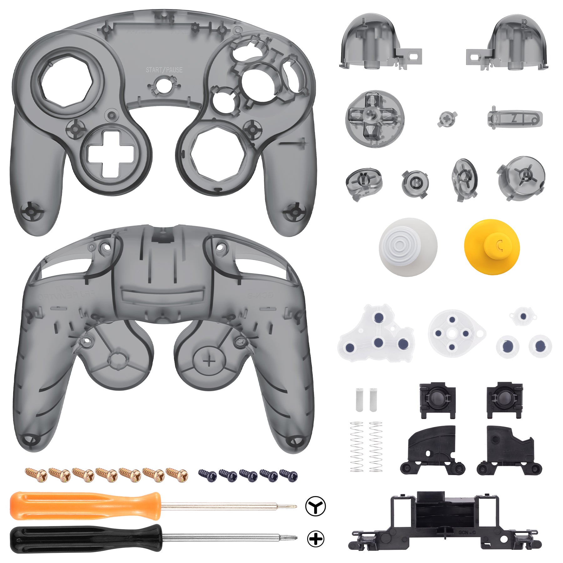 eXtremeRate Clear Black Replacement Faceplate & Backplate with Buttons for Nintendo GameCube Controller (NGC) - Perfect for Gaming, Repair, and Customization