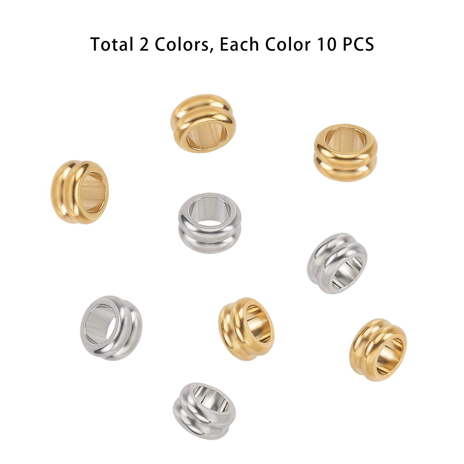 UNICRAFTALE 20pcs 6mm Large Hole Stainless Steel Beads - 2 Colors Metal Grooved Beads for Jewelry Making, DIY Bracelets, Necklaces & Craft Projects | Perfect for Jewelry Findings & Handmade Accessories
