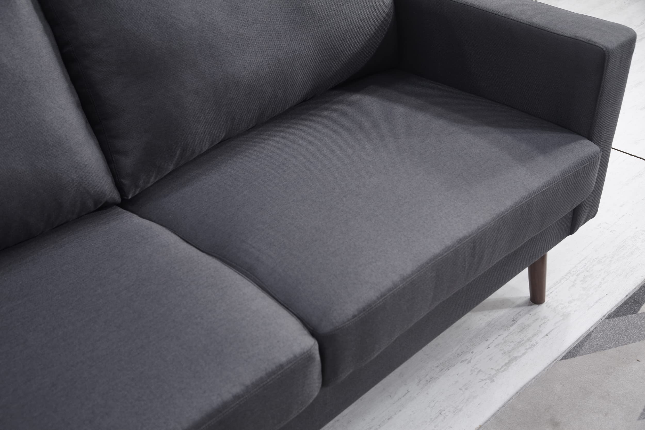 Mid-Century Modern Fabric Sofa - Dark Gray Small Couch for Living Room, Soft Upholstery & Tool-Free Assembly | Perfect for Apartments, Studios & Cozy Home Decor