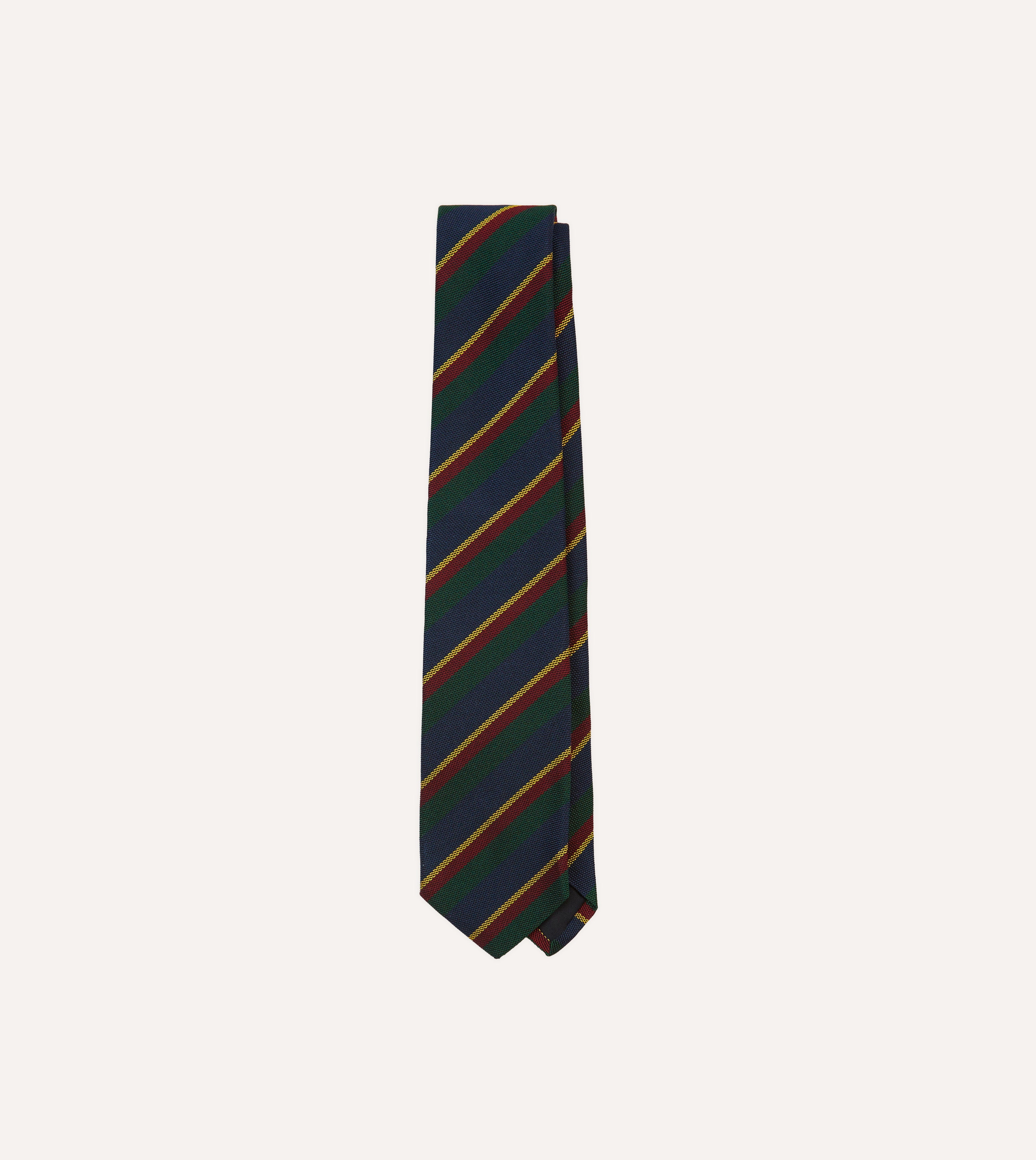 Premium Navy, Green & Yellow Striped Hand-Rolled Silk Grenadine Necktie for Men - Perfect for Weddings, Business Meetings & Formal Events